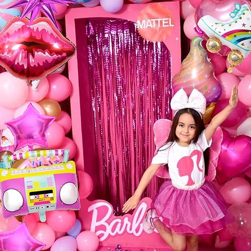 Miniatura 3 de Kit de guirnalda de globos de color rosa intenso, arco de globos rosa para decoración de fiesta de Barbie con globos de confeti rosa rojo claro rosa