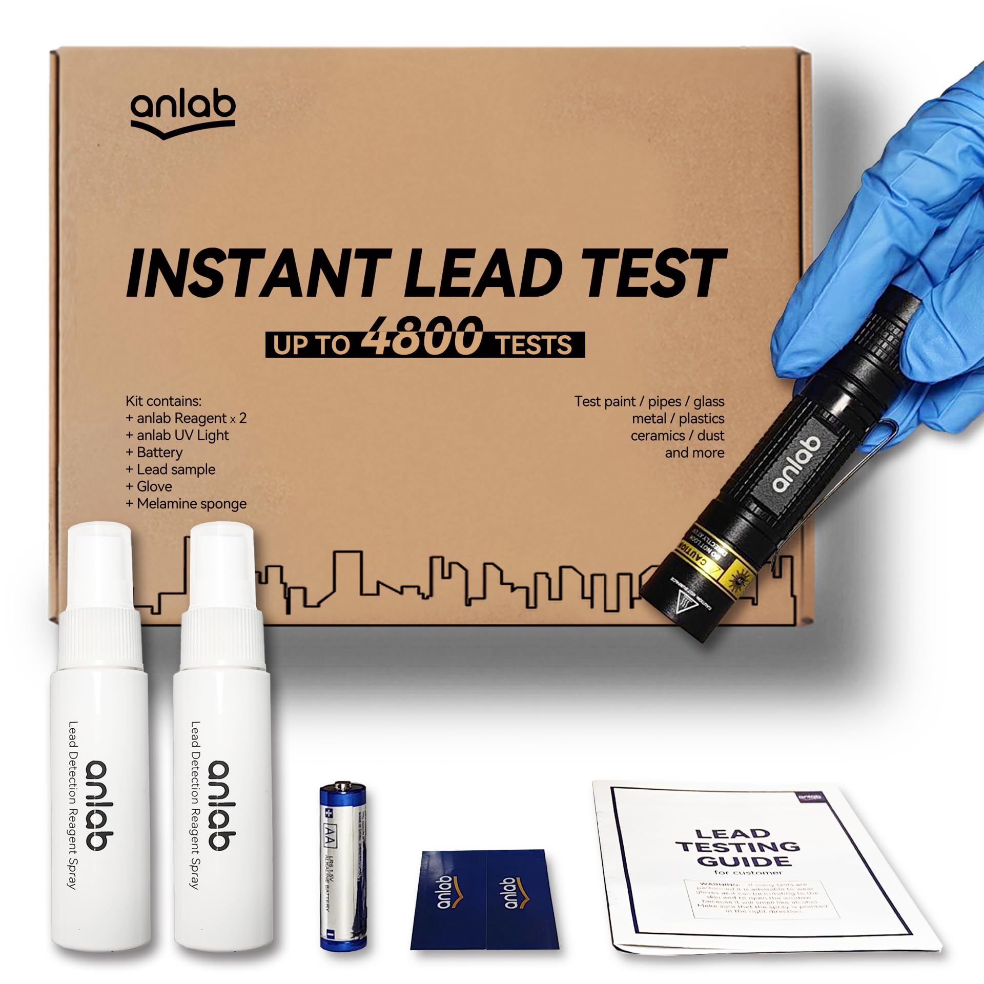Lead Test Kit for Paint, Ceramics & More | Instant Lead Test | Up to 4800 Uses| Fast, Accurate Results | UV Light Visible (Lead Test)