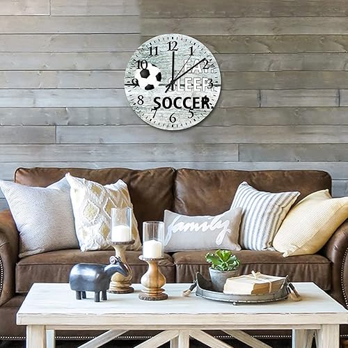 Miniatura 8 de Eat Sleep - Reloj de pared de madera de fútbol de 15 pulgadas, reloj de pared personalizado de fútbol para cocina, silencioso, sin tictac, funciona