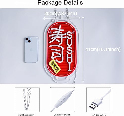 Miniatura 5 de Letrero de neón japonés de sushi, luces de neón colgantes para decoración de pared para restaurante, estilo japonés, hombres, cueva, bar, club,