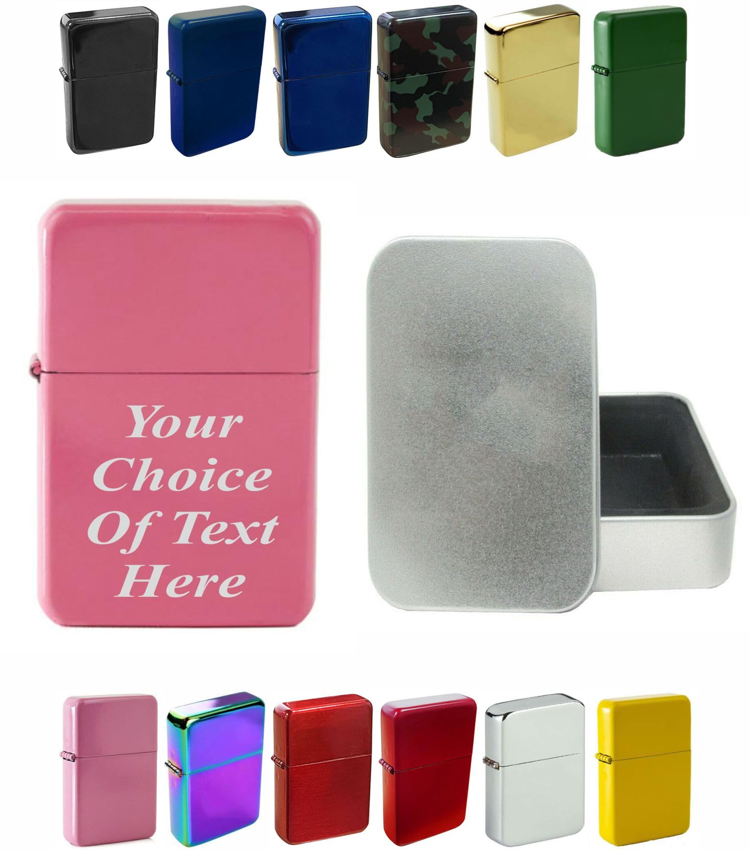 Personalised Engraved Lighter for Birthday, Fathers Day, Anniversary, Choice of Colours - With Luxury Gift Tin Packaging (Pink)
