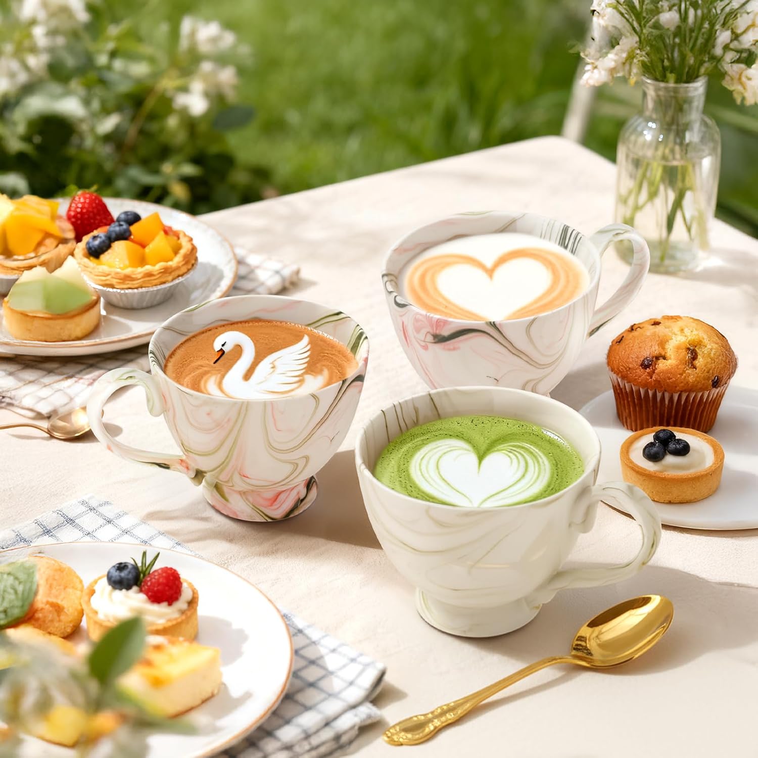 Promotion, 2-Piece Marble Ceramic Coffee Mug Set, 16 Oz Hand-Painted Thanksgiving Holiday Cup, Lead-Free Microwave Safe Drinkware for Home Office Kitchen