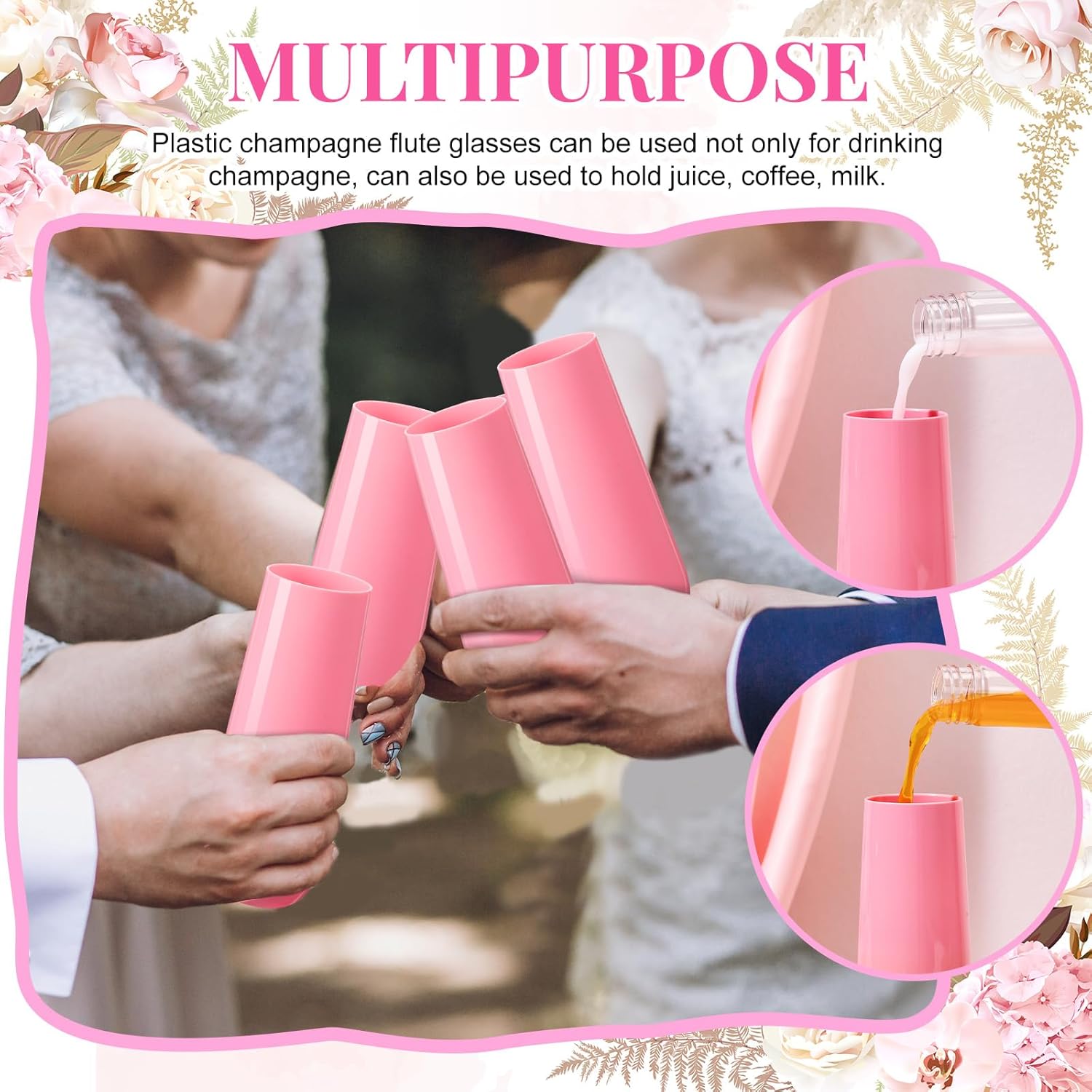 24 Pcs Pink Champagne Flutes 9 oz Plastic Stemless Plastic Champagne Glasses Unbreakable Shatterproof Toasting Reusable Glasses for Breast Cancer Awareness Party Wedding Birthday - Image 3