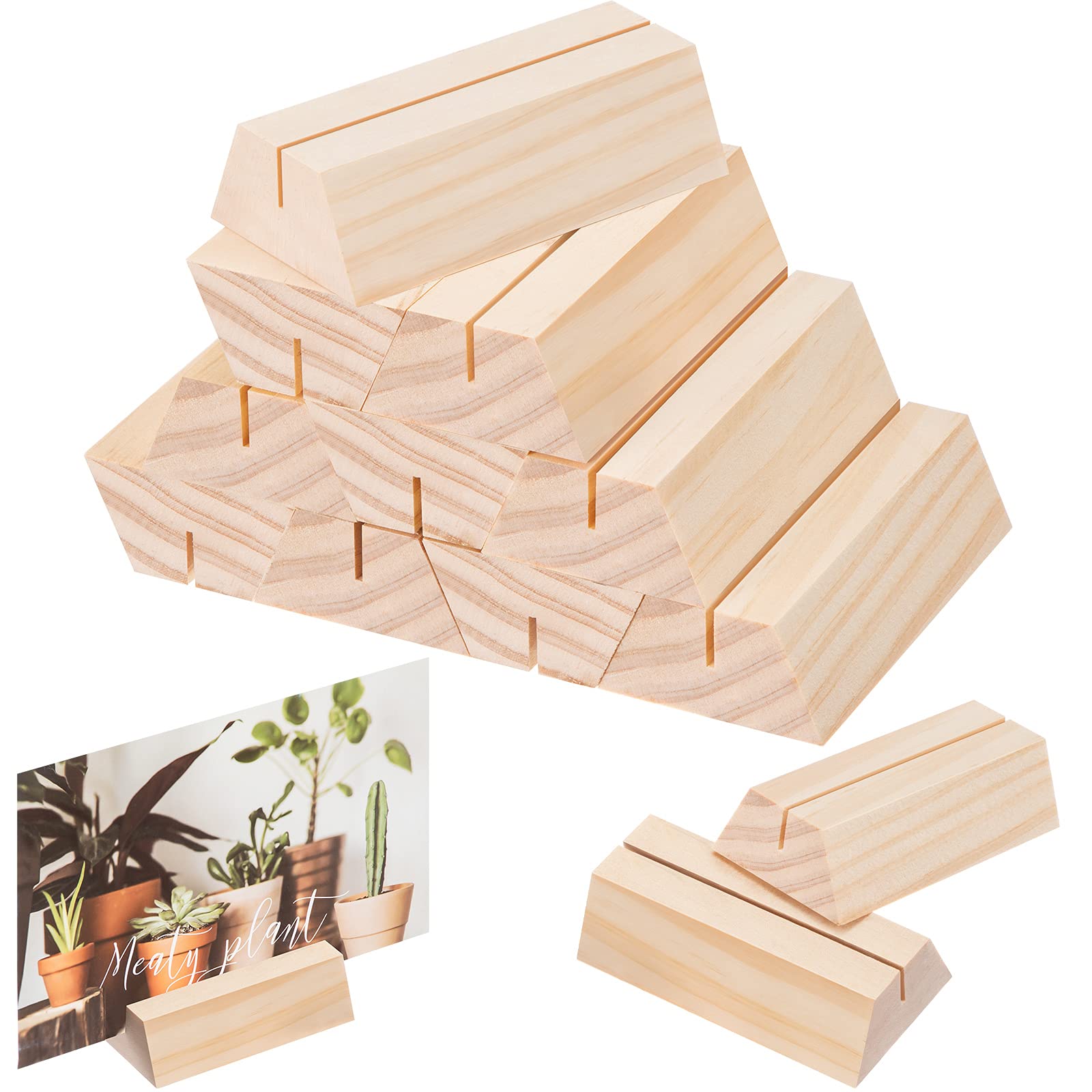 Marsui 12 Pcs Wood Place Card Holders Trapezoidal Wooden Table Number Holder Sign Support Stand for Name Card for Christmas Wedding Retail Shop Birthday Party Event Home Decor(12 Packs,0.06 Inches)