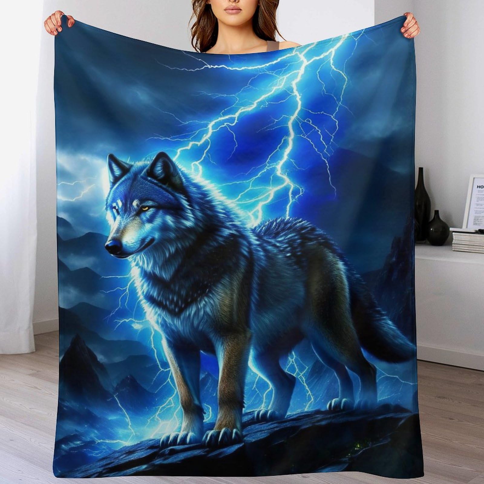 Manta de franela de lobo con acabado suave premium para colcha decorativa