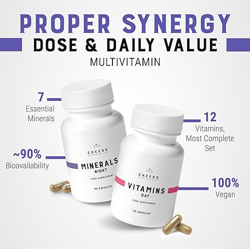 Miniatura 2 de CHEERS - Vitaminas Day con 12 vitaminas para hombres y mujeres minerales suplementos nocturnos de magnesio  30 cápsulas cada una - cubre el 100% de