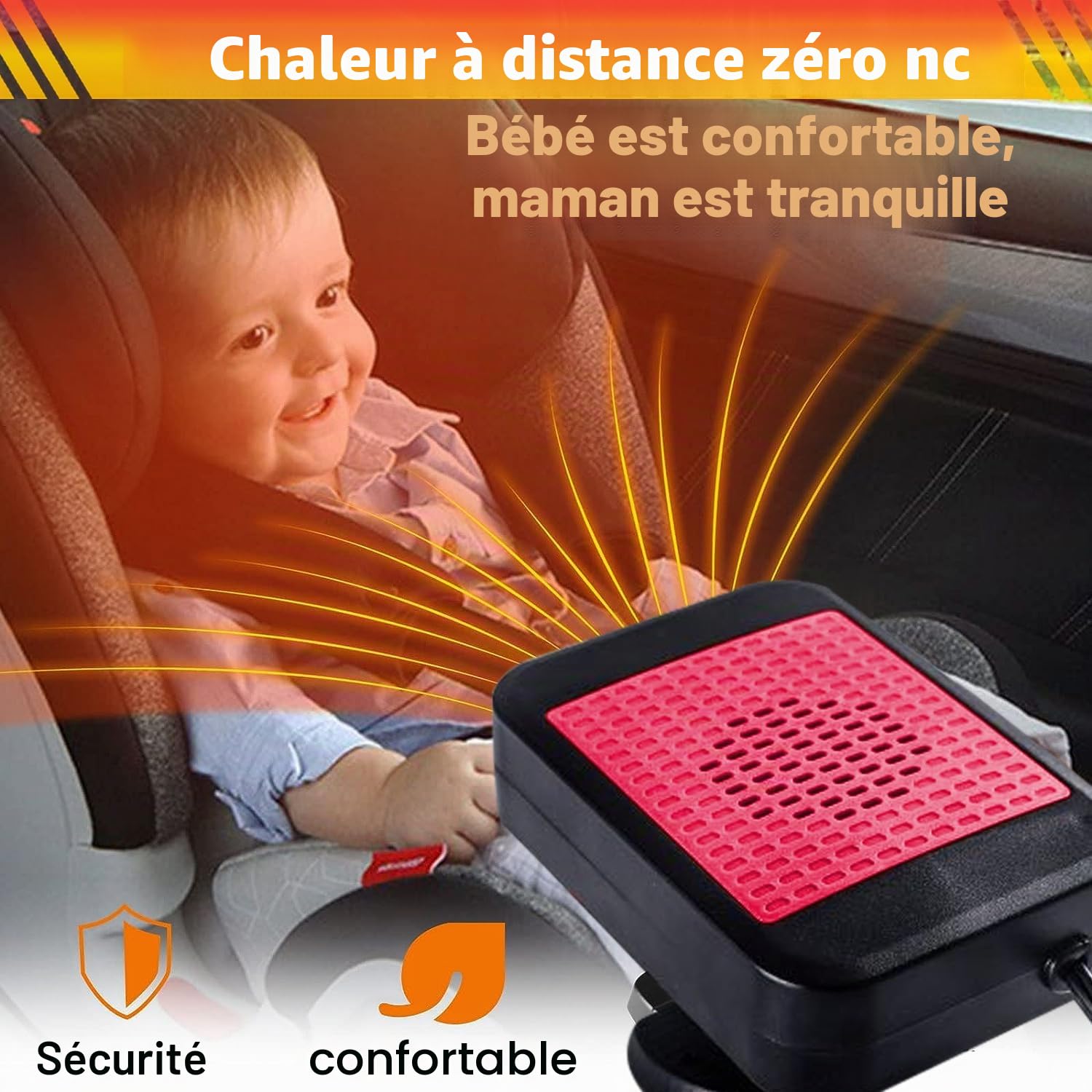 Chauffage de Voiture Portable 12V 200W - Prise Allume-Cigare - Fonction Chauffage/Refroidissement 2 en 1 - Dégivreur Rotatif à 360° - pour Voitures et SUV