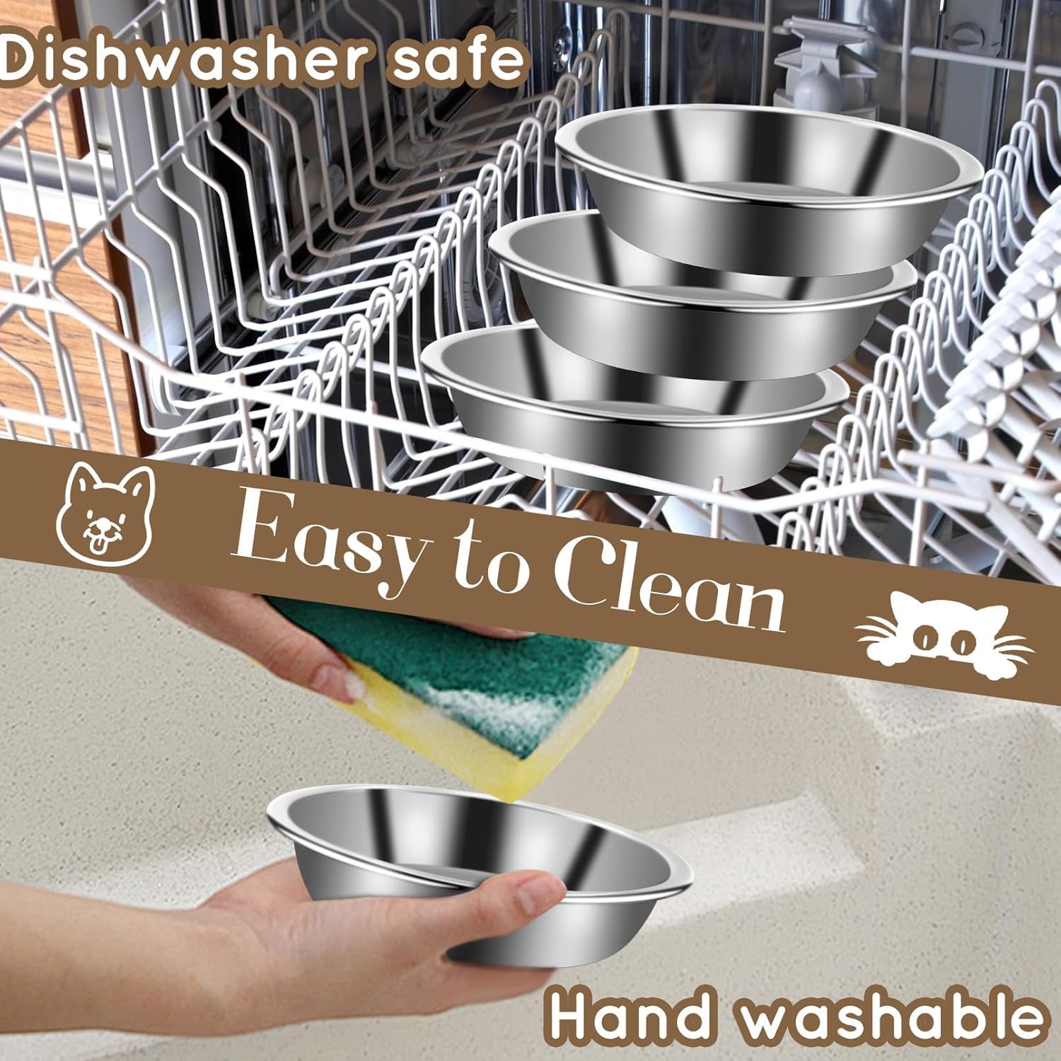 6 Stück Katzennapf Edelstahl, 14 cm, Futternapf für Katze, rutschfest, Leicht zu Reinigen, Fressnapf für Katzen und Kleine Hunde, Edelstahl 304 Material