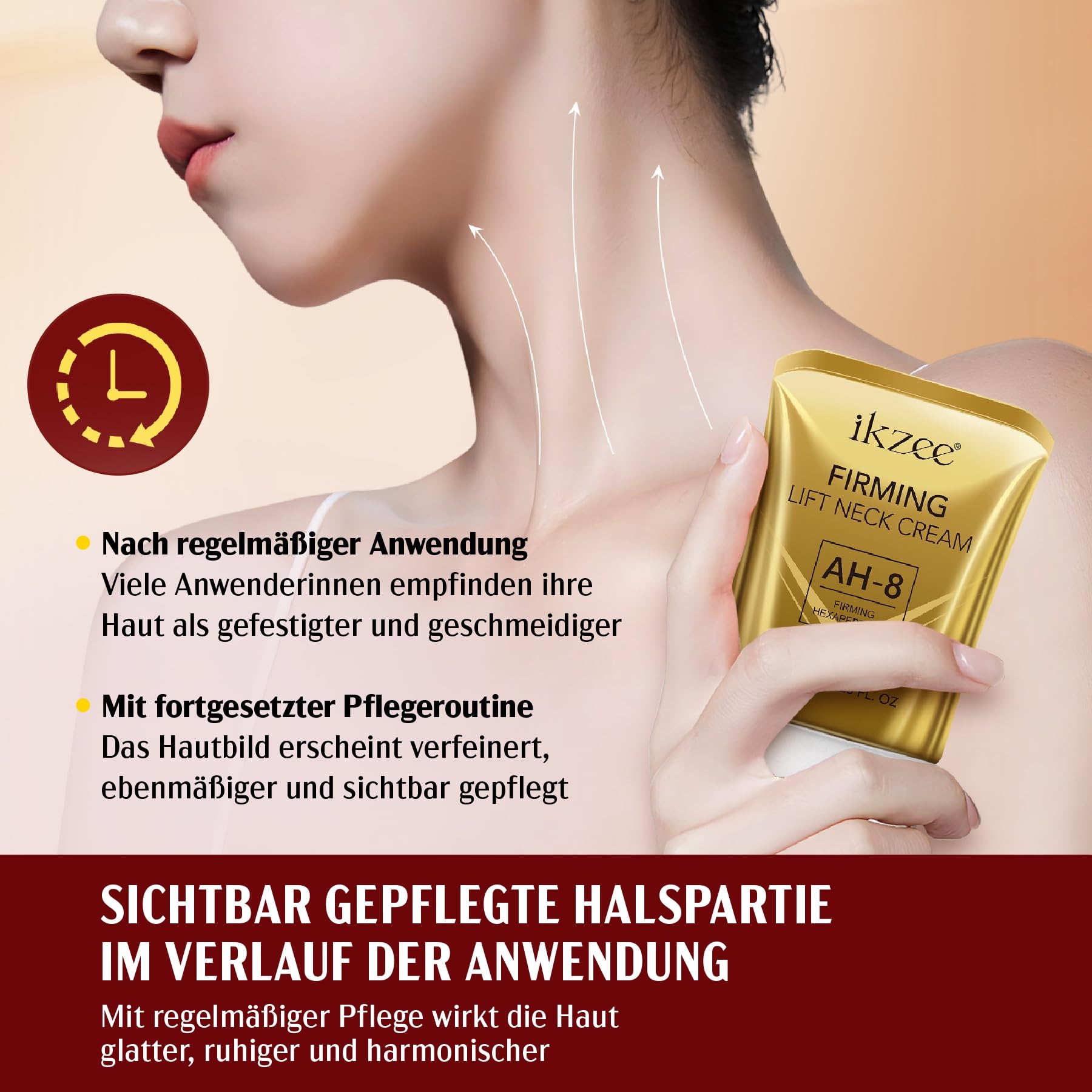 P-Beauty straffende Halscreme mit Massage Roller - AH-8 Neck Lift Creme Roller für Anti Aging mit Hexapeptid-8 - Massage Gesicht, Feuchtigkeitsspendend & Pflegend für Hals & Dekolleté (2x 120g)
