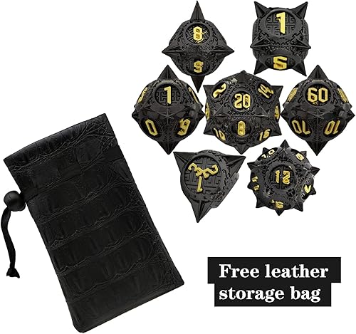 Miniatura 3 de DND - Juego de dados de metal Dungeons & Dragons D&D redondos poliédricos RPG, 7 dados grandes, accesorios de personajes, juego de dados D&D MTG