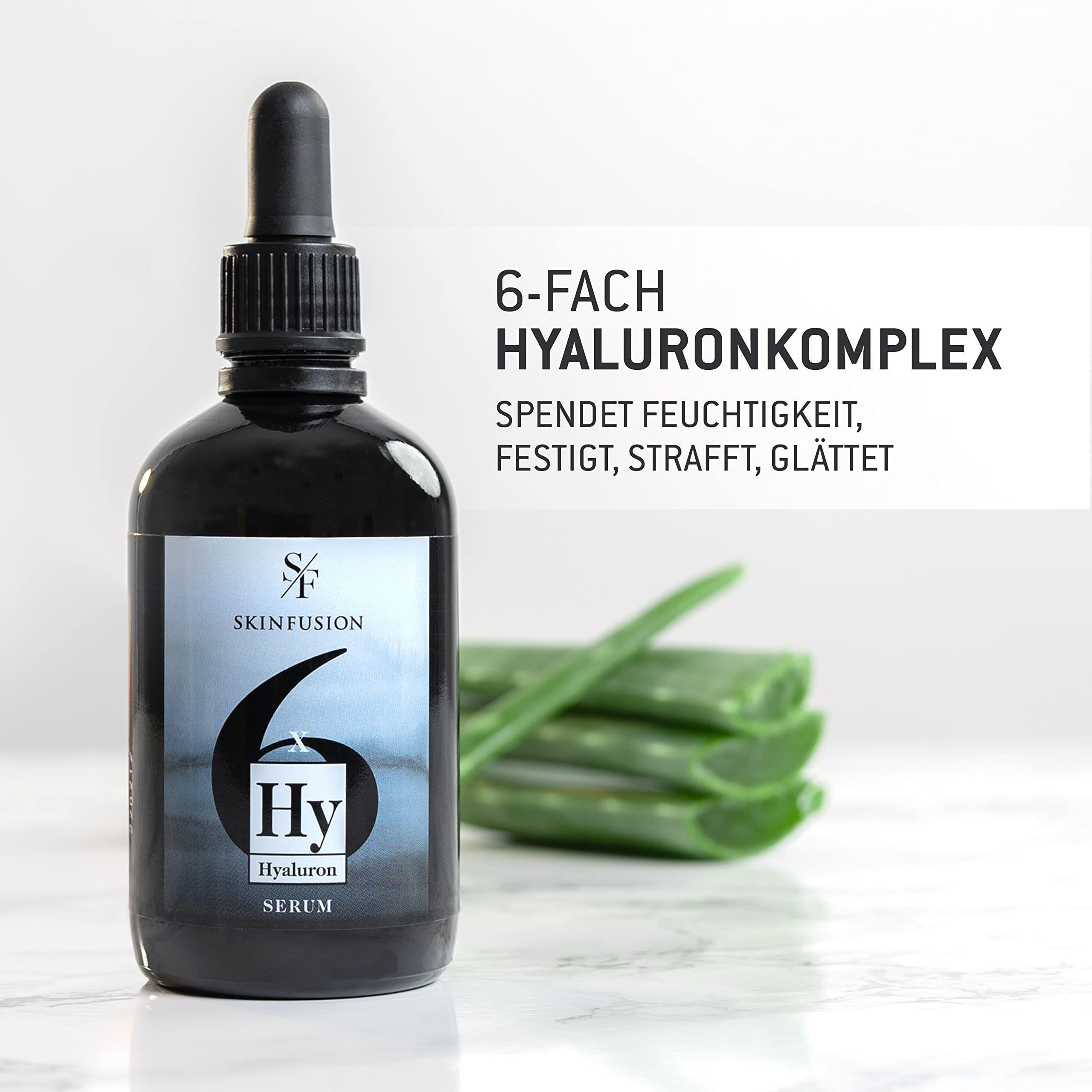 6-Fach Bio Hyaluron Serum hochdosiert 100 ml – veganer Multi-Hyaluronsäure-Komplex mit Booster-Wirkstoffen wie Bio-Glucomannan, Aloe, Urea -cleane Feuchtigkeitspflege, Leistungssieger