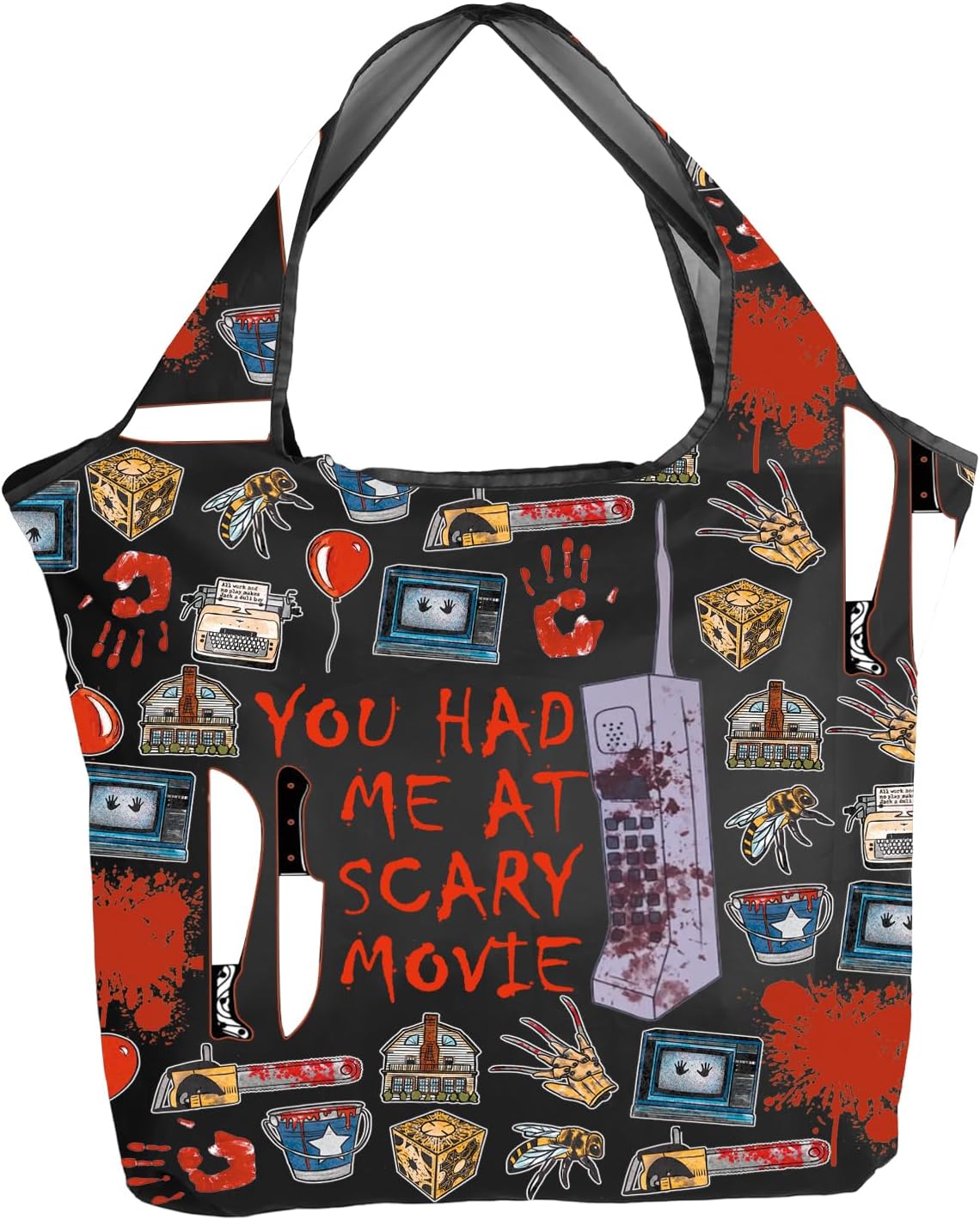 CMNIM Horror Merch Gifts You Had Me At Scary Movie Foldable Shopping Bag Killer Movie Gifts for Fans Grocery Bag