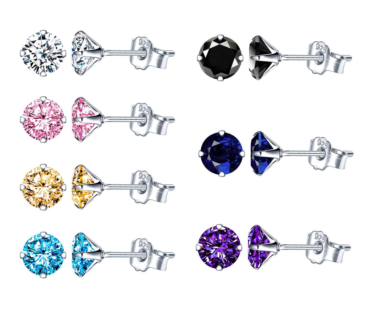 Unendlich U925 Sterling Silver 6mm Small Stud Earrings for Sensitive Ears Made with Swarovski Crystals Birthstone Earrings