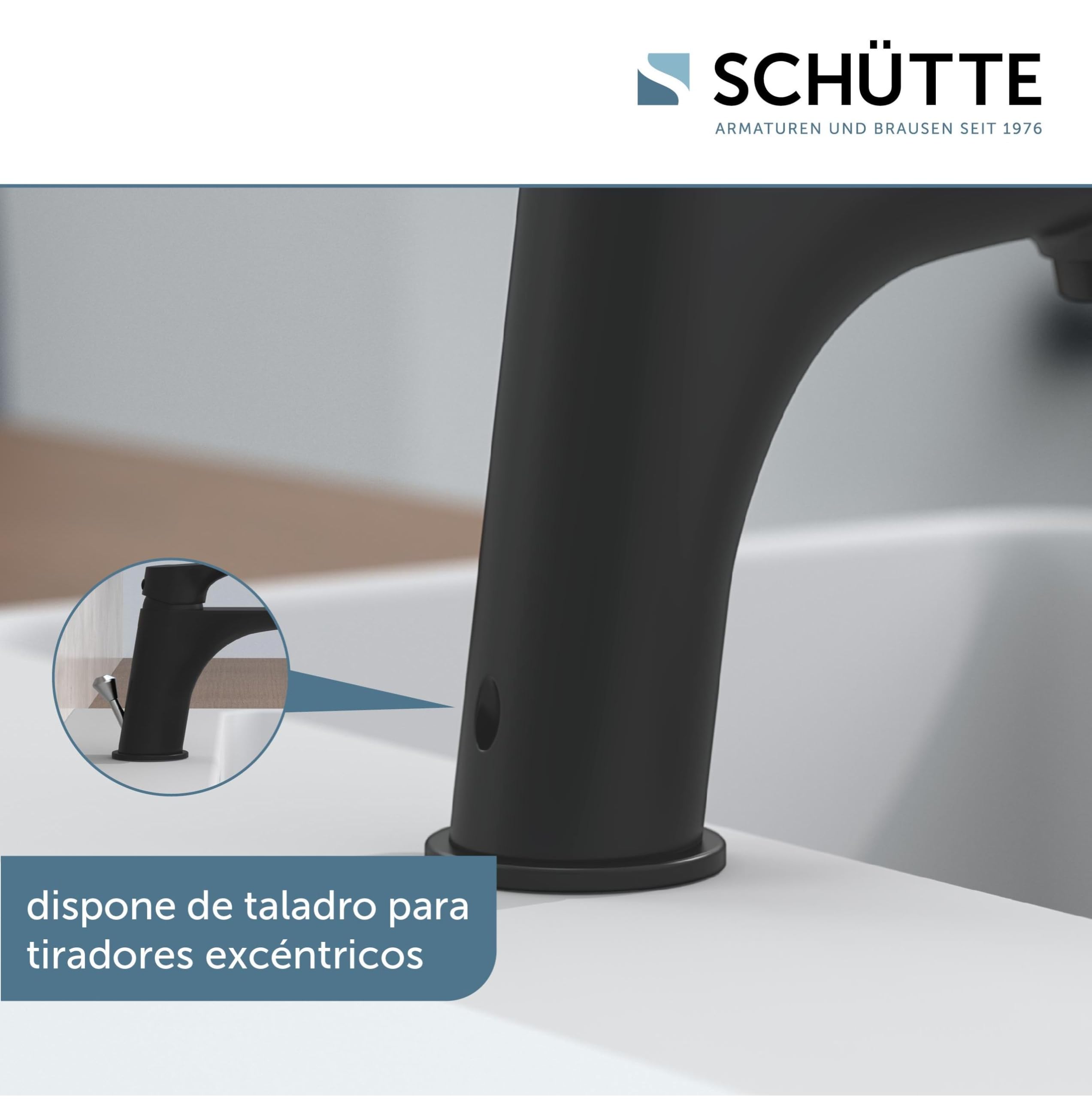 SCHÜTTE BOSTON 33216 Grifo de baño negro mate, grifo de lavabo, grifo mezclador de lavabo, negro, moderno mezclador monomando con desagüe, grifo de lavabo para tu baño