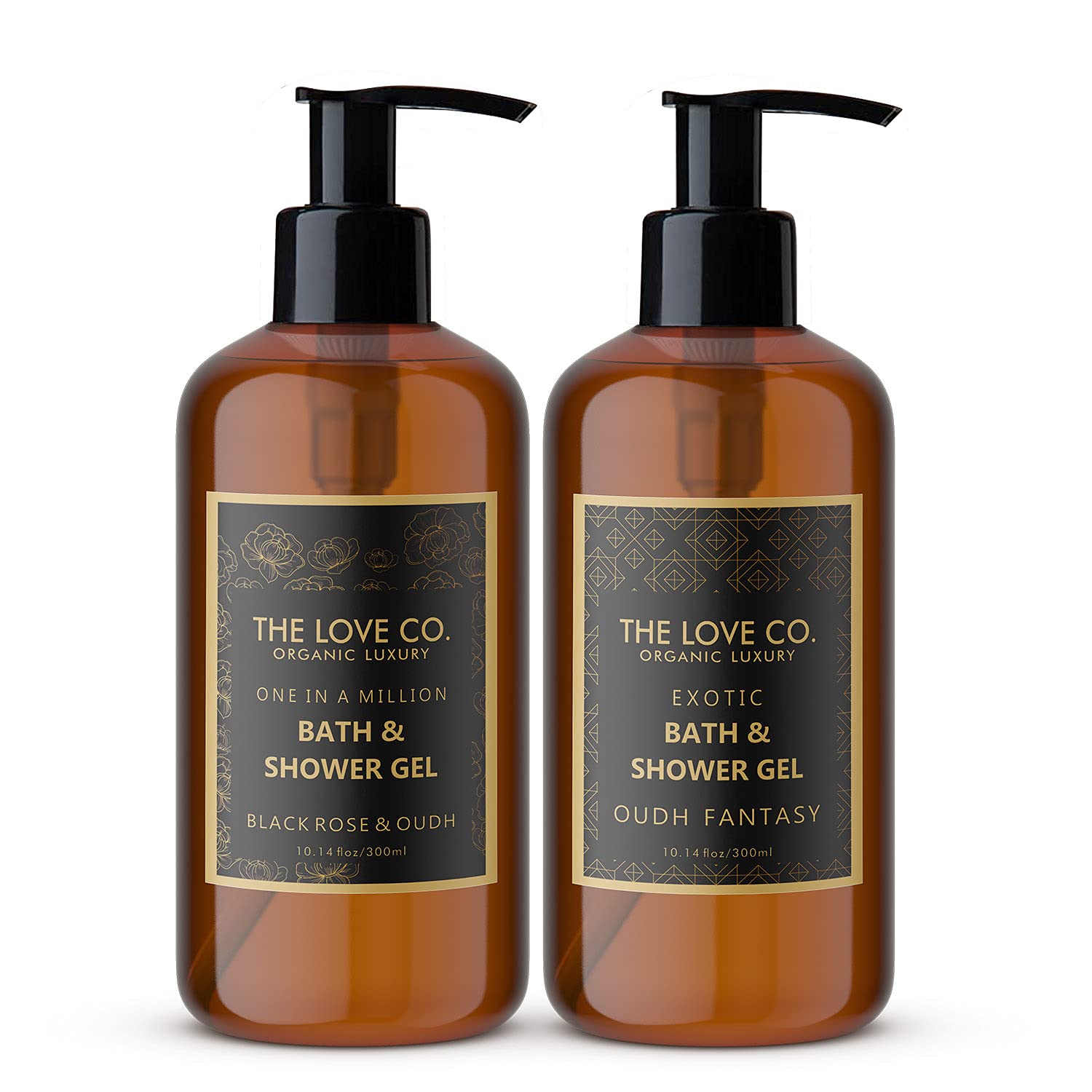 THE LOVE CO. Combo Pack Body Wash|| Oud Fantasy Shower Gel + Black Rose & Oudh Body Wash| Moisturising & Paraben Free 300Ml each