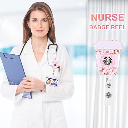 Miniatura 2 de Soporte retráctil para carretes con clip de identificación para enfermera, enfermería, tarjeta de identificación, lindo y divertido rosa, para