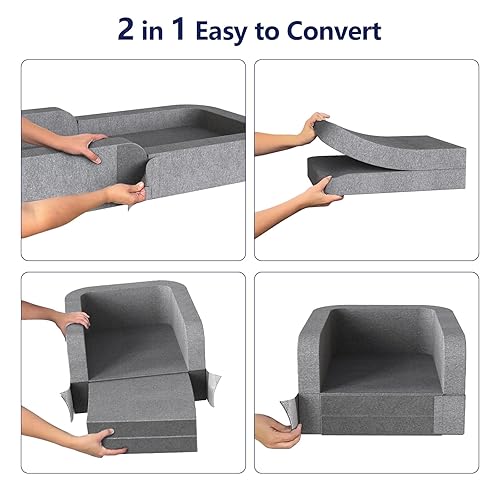 Miniatura 2 de Derson Cama de viaje para niños pequeños, camas de viaje portátiles, cuna plegable de espuma suave con funda lavable, sofá cama convertible 2 en 1