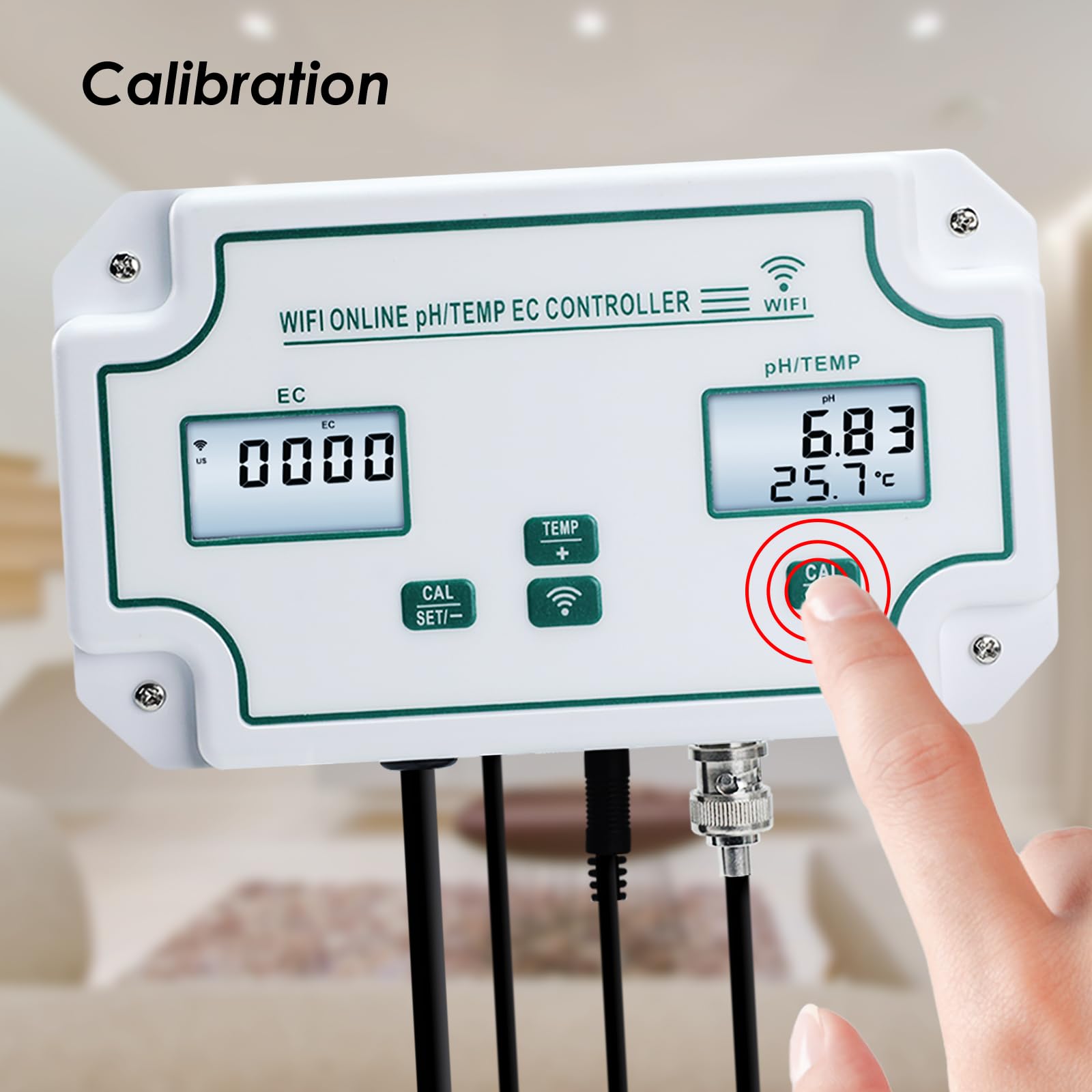WiFi Smart Wasserqualität Tester pH, EC, und Temperatur Monitor kontinuierliche Online-Überwachung Tester mit LCD-Display, App Warnungen, Echtzeit-Daten, austauschbare Sonden für Hydroponik, Aquarien