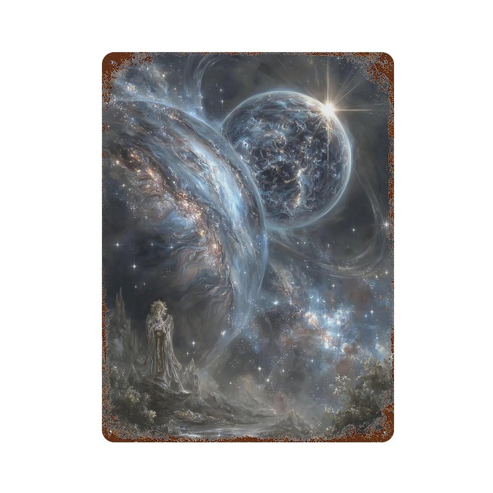 Rust Effect Galactic Guardian Celestial Majesty Rusty Metal Tin Sign 15.7"x11.8", Shabby Chic Decor for Garage, Bar And Workshop Decor