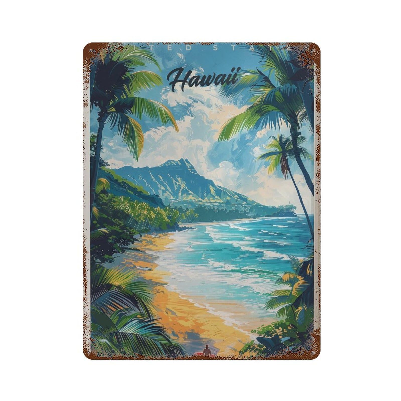xiaoxiaoshen Hawaii Travel Oahu Beach Wall Decor Art Metal Tin Poster Modern Home Decor Art Home Bar Shop Decorations Vintage Sign 40x30cm