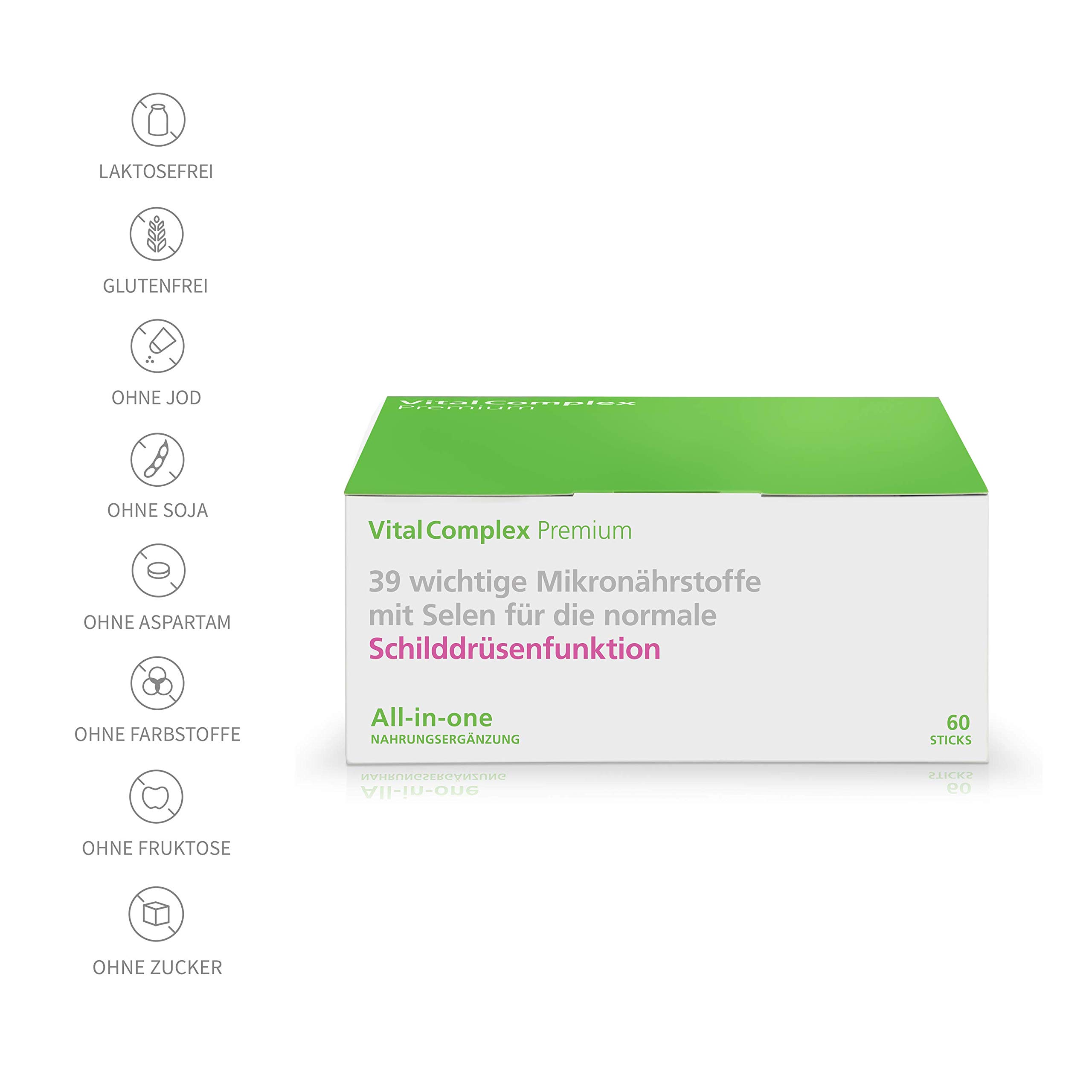 VitalComplex Premium Schilddrüse – 39 Mikronährstoffe mit Selen, ohne Jod | All-in-One Formel mit 200 µg Selen, Zink, B-Vitaminen & Aminosäuren – Selen trägt zu einer normalen Schilddrüsenfunktion bei