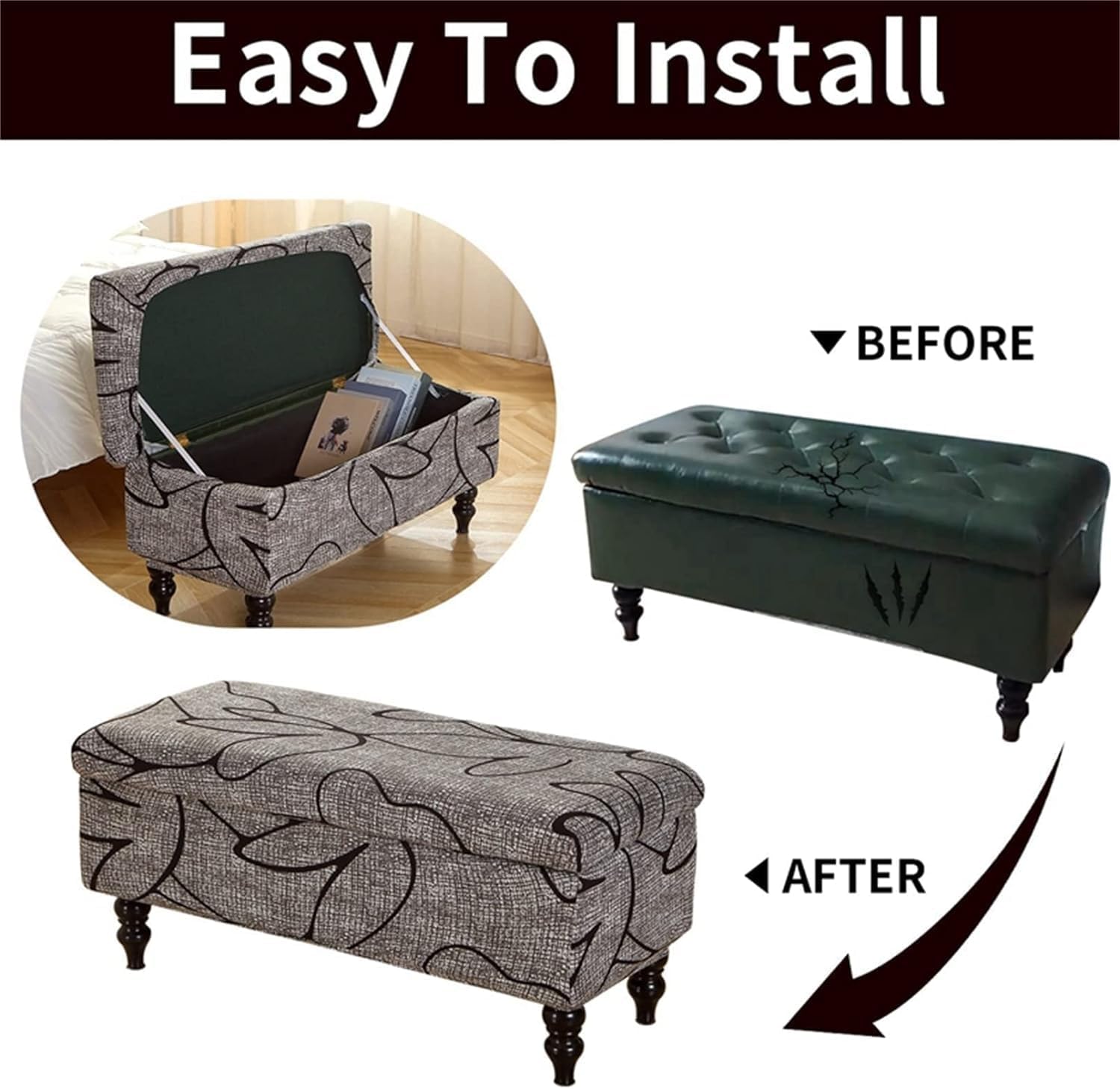 Rectangle Ottoman Slipcover Velvet - Stretchable Footstool Protector Cover for Storage Ottoman, Folding Storage Bench Cover with Elastic Bottom, Perfect for Living Room and Bedroom Décor ( Color : E ,