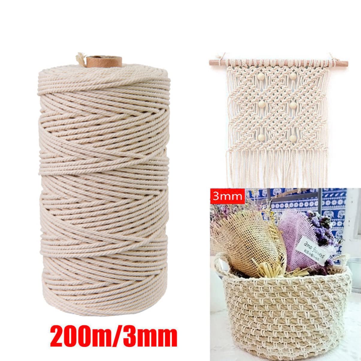 Cuerda de Algodón Natural Beige de 100m para Manualidades DIY | Cordón Retorcido para Tapicería y Punto, Fácil de Cortar, Apto para Pared y Encordado