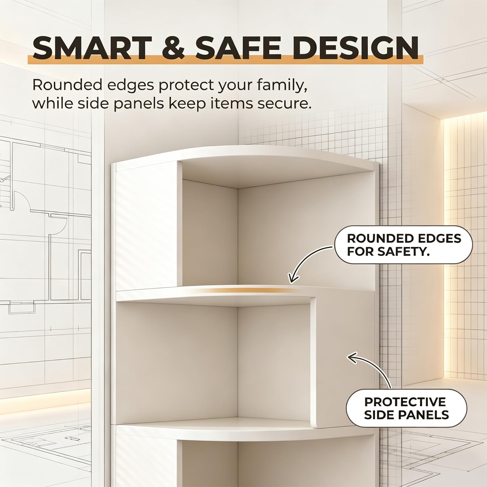 Boohelf - Scaffale angolare a 6 ripiani, salvaspazio, ideale per soggiorno, camera da letto o ufficio