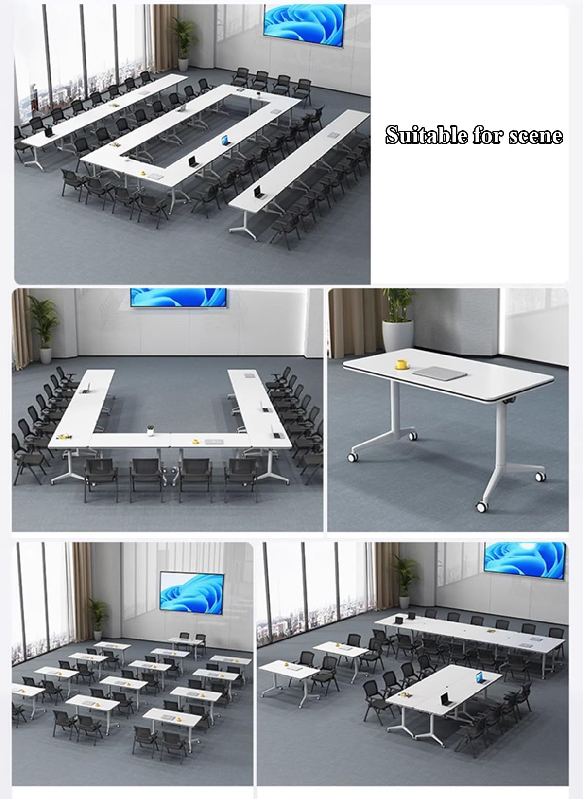 Mesas de capacitación móviles Modernas para Salas de conferencias, Mesa Rectangular Grande para Sala de Juntas, para Escribir, Imprimir, reuniones, Oficina, Aula, combinable, Color Blanco