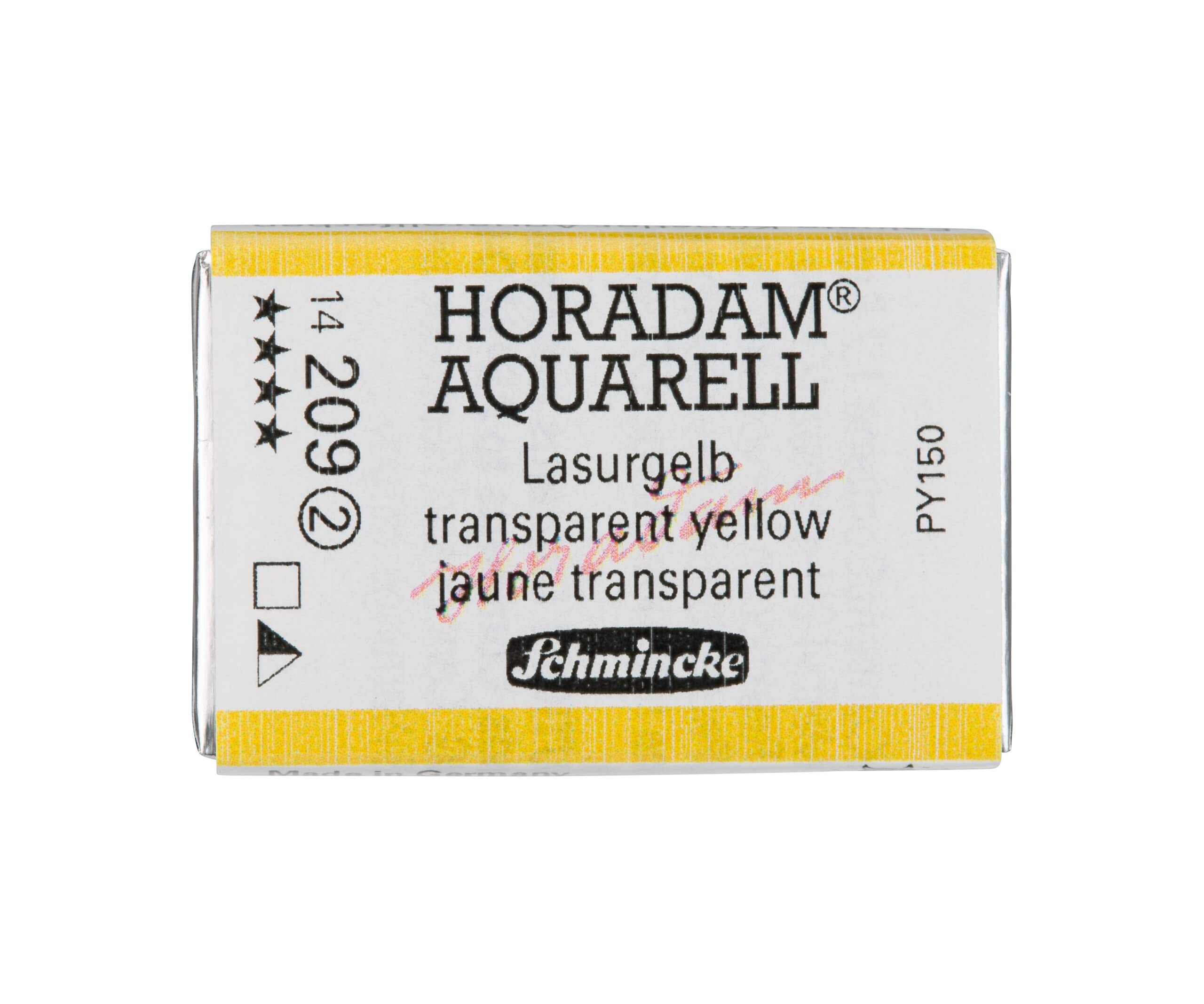 Schmincke - HORADAM® AQUARELL - Finest Artists' Watercolour Paints, 209 Transparent Yellow, 14 209 043, 1/1 pan — image 1
