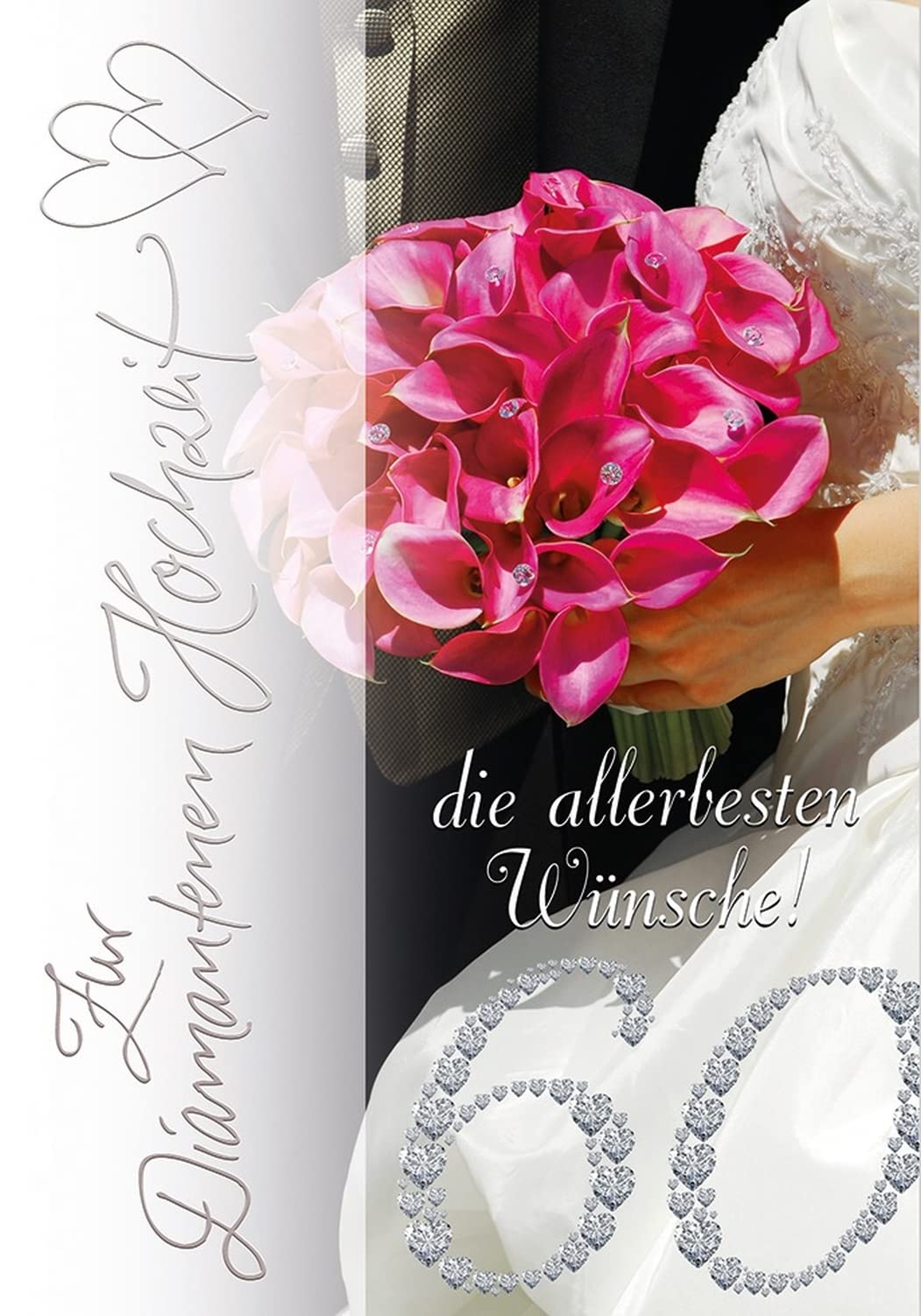 Perleberg Diamond Wedding Card with Flower Motif - Basic Classic Collection - Premium Quality Diamond Wedding Card - Lovely Wedding Gift with Envelope - 11.6 x 16.6 cm