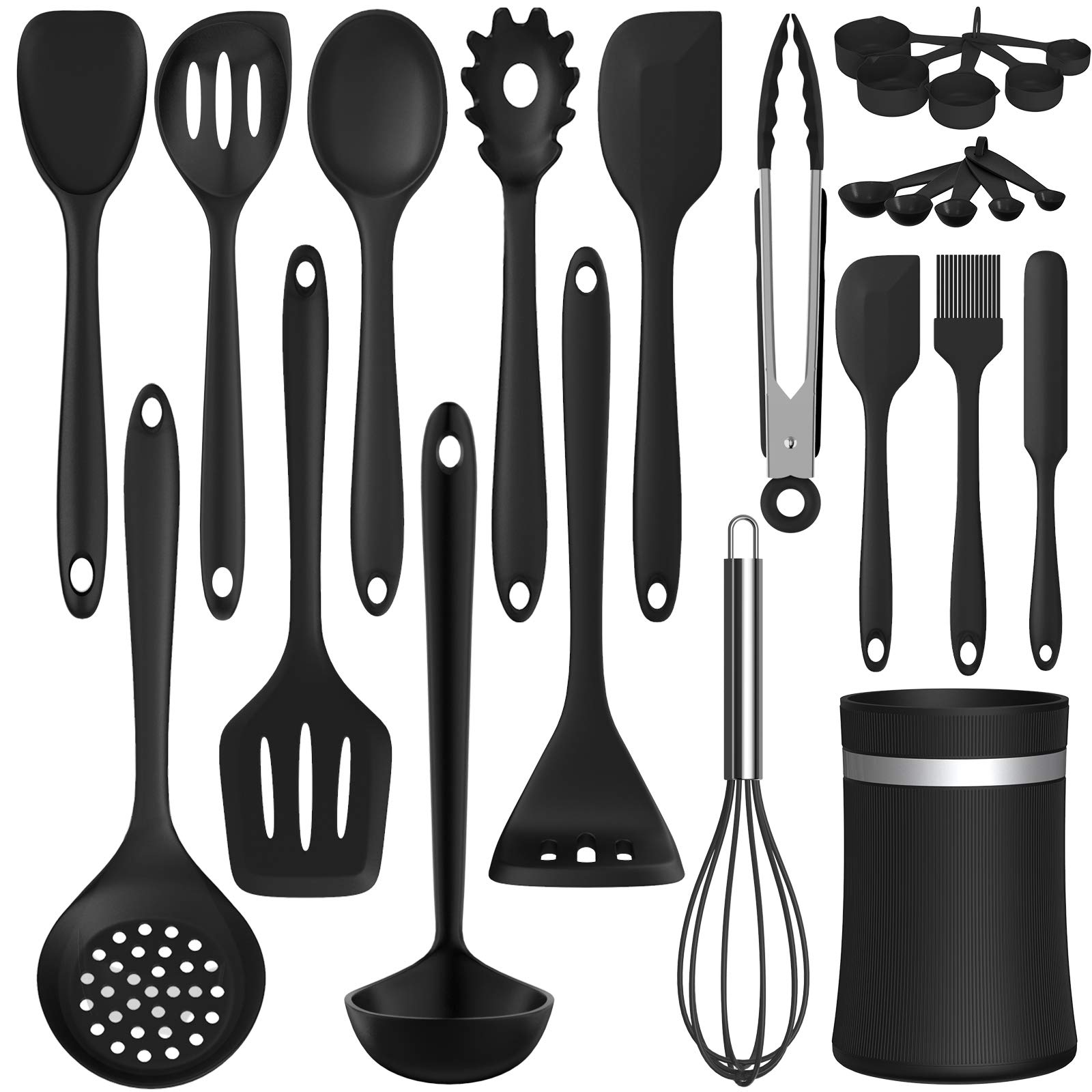 Silicone Cooking Utensil Kitchen Utensil Set, 24 Pcs Non-stick Cooking Utensils Spatula Set with Holder by AIKKIL, Heat Re...