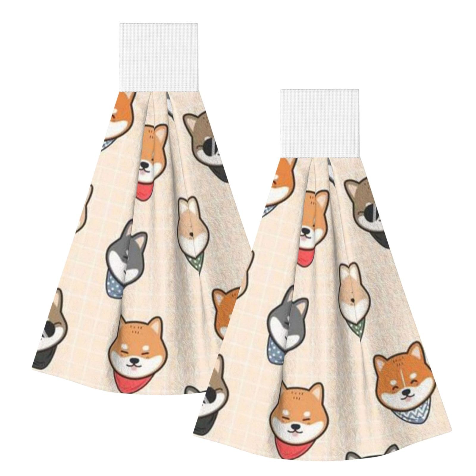 DOPKLNA Shiba Inu Shiba Inu Pattern, 2 Pcs Hanging Coral Fiber Hand Towels for Bathroom, Absorbent Kitchen Towels