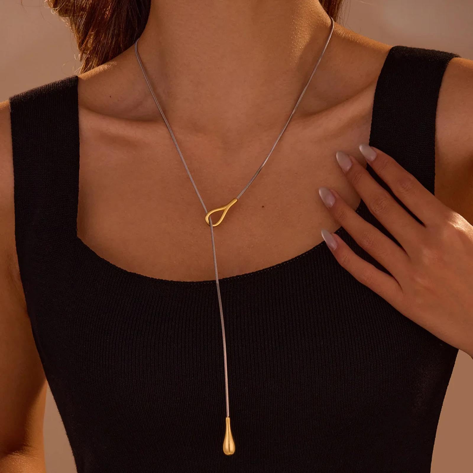 Collar Colgante Cadena Hombre Mujer Joyas Necklace Collares De Cadena De Serpiente con Gotas De Agua para Mujer A Diario