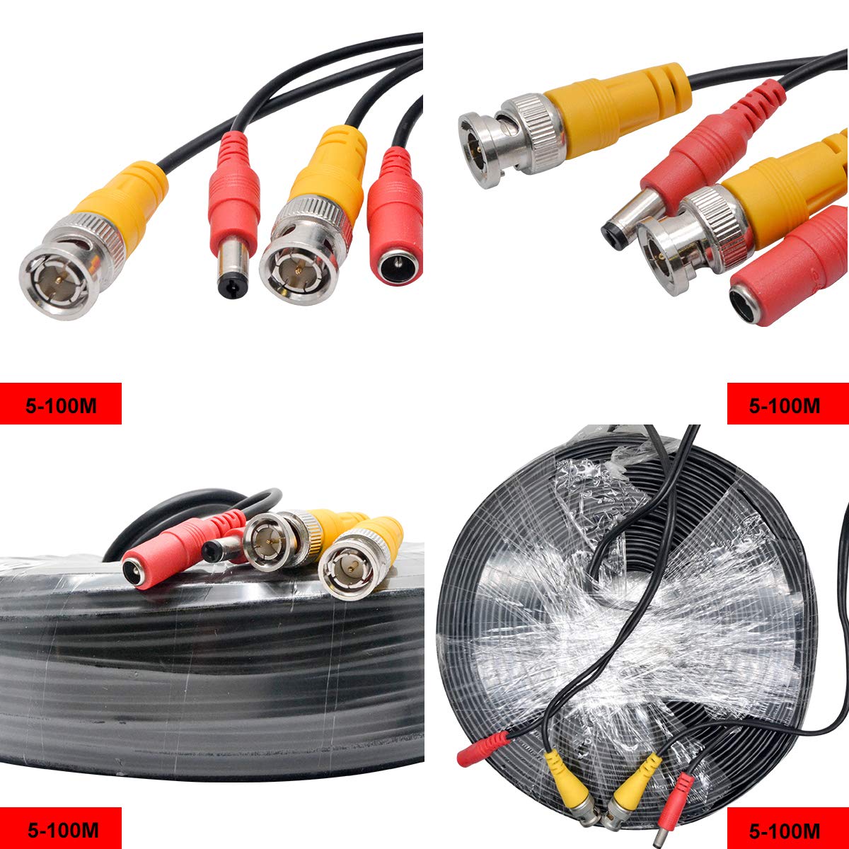 Baceyong Cable de alimentación de video BNC de 100M Cable de extensión RCA DC para cámara CCTV Kit de sistema de seguridad DVR