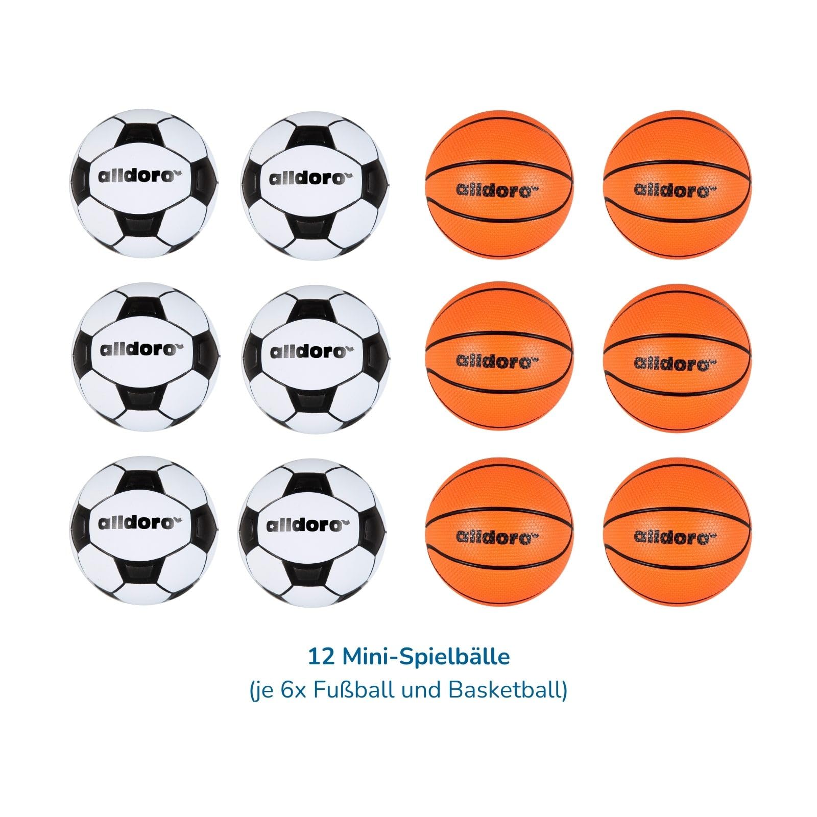 alldoro Mini Spielbälle 12er Set Ø 6 cm, Softball, Schaumstoffball | Leichte Softbälle für Kinder, je 6X Mini Fußball & Basketball, ideal als Geschenk für Kinder, Indoor & Outdoor