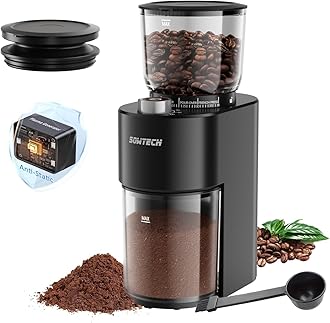 SOWTECH Anti-static Conical Burr Coffee Grinder, Adjustable Electric Mill, 38 Precise Grind Settings, Precision Timer, for Espresso, Drip and French Press, Black