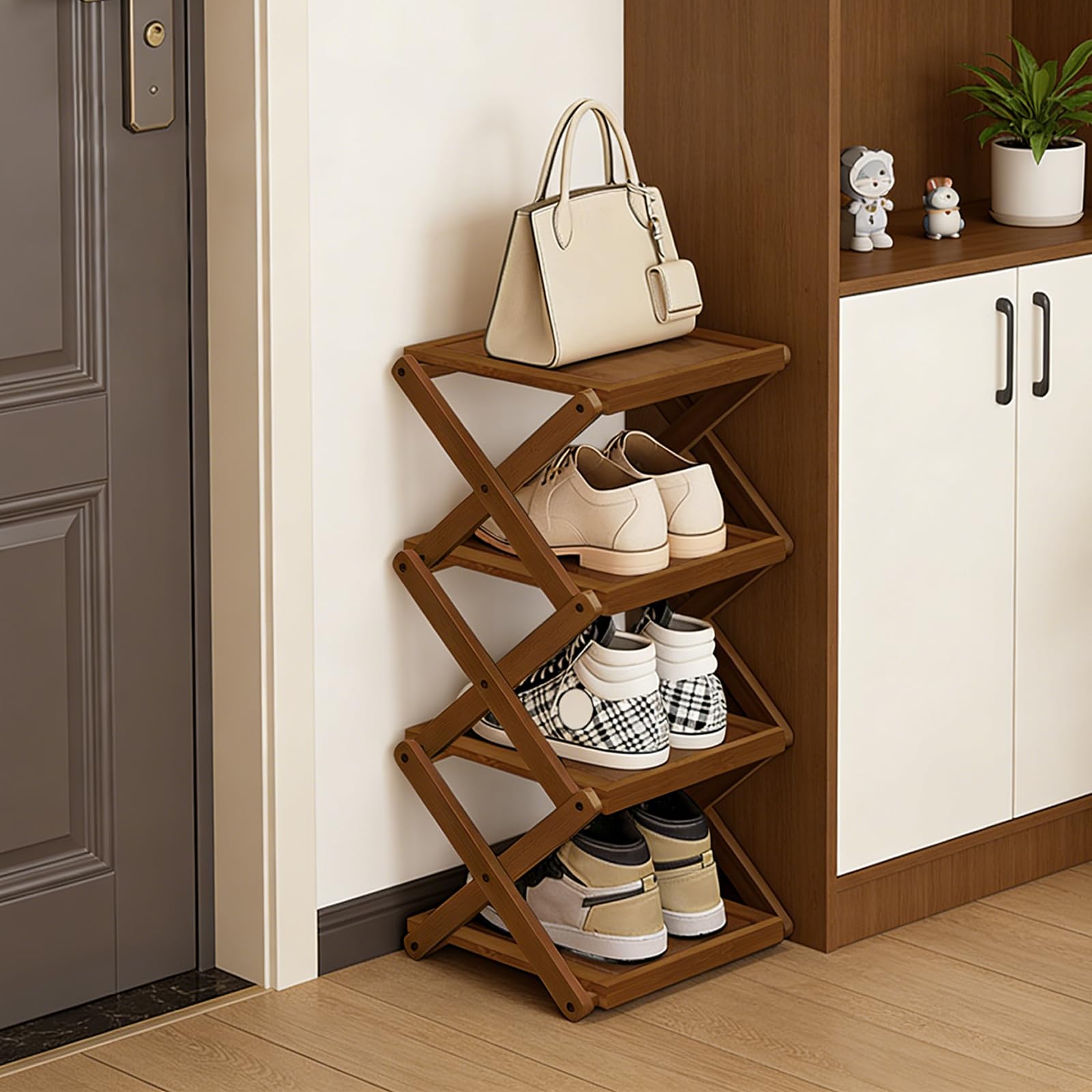 Photo 1 of YYW Foldable Bamboo Shoe Rack - 4 Layers, Brown