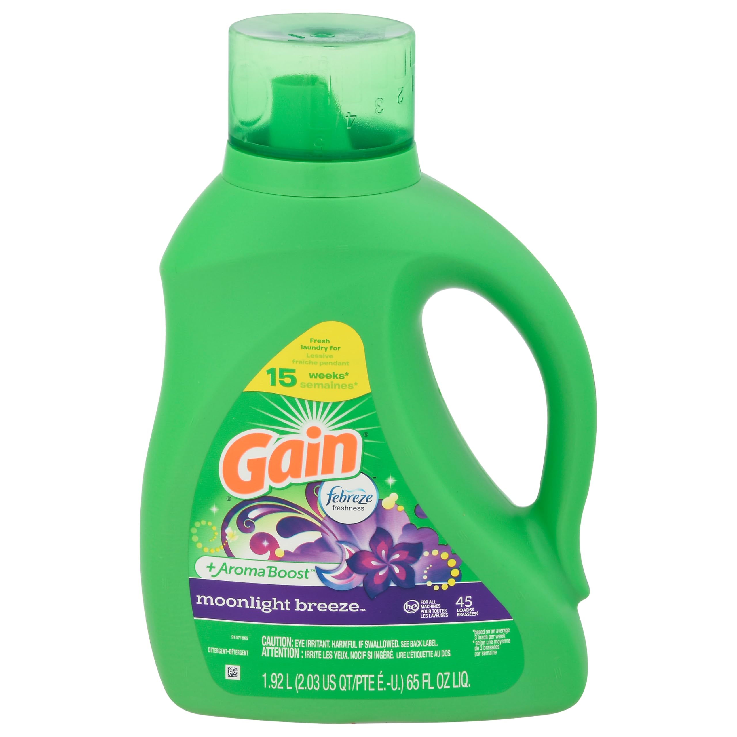 gain, laundry detergent moonlight breeze + aroma boost, 65 fl oz