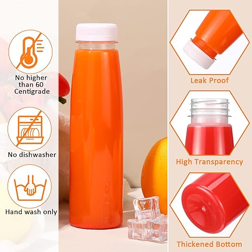 Miniatura 3 de Tanlade 100 botellas de plástico para jugos con tapas, recipientes transparentes reutilizables para bebidas, botellas vacías para jugos caseros,