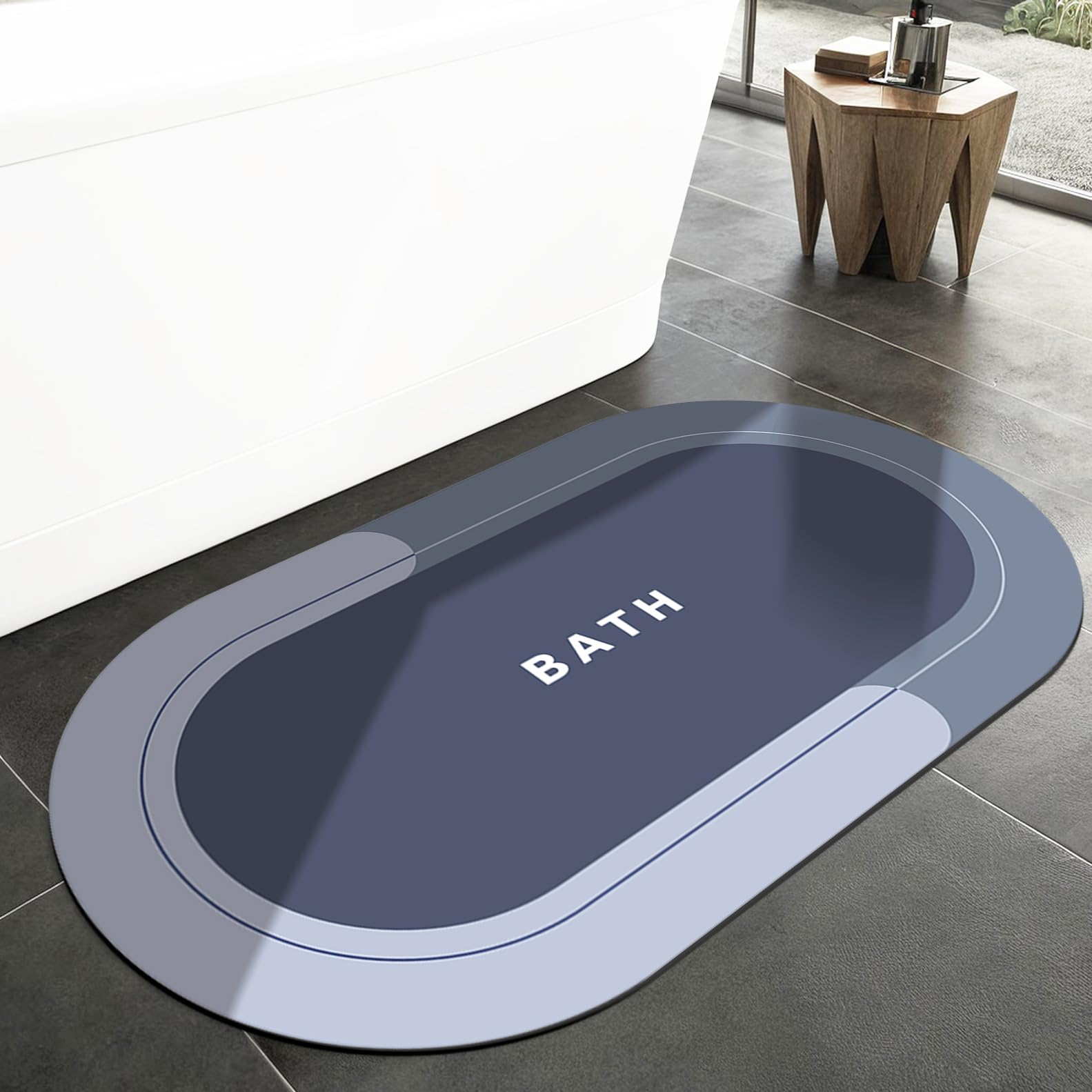 Tapis en terre de diatomée absorbant bleu 70x50cm antidérapant douche