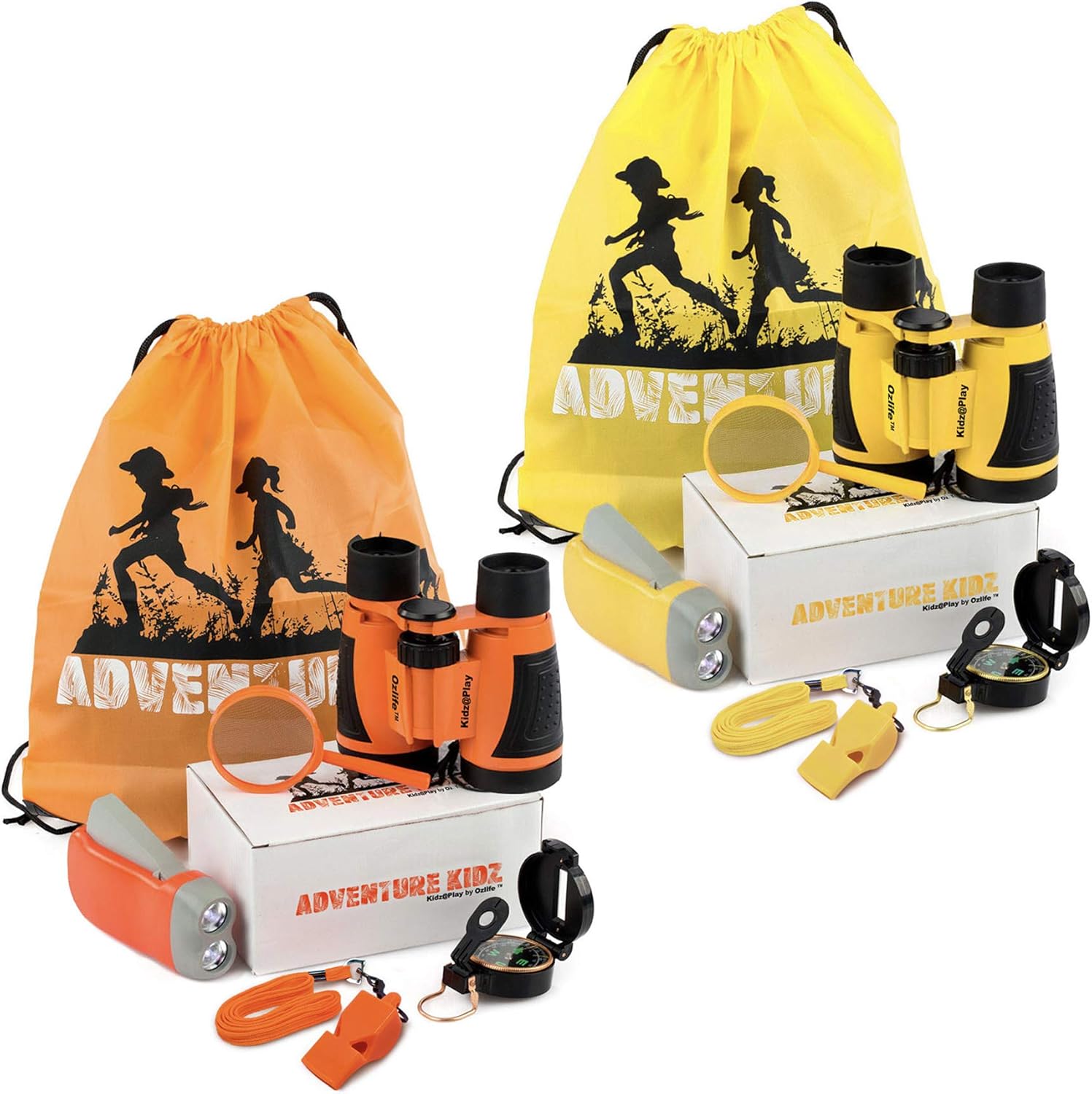 Adventure Kidz - Outdoor Exploration Kit, Binoculars with Case, Flashlight, Compass, Whistle, Magnifying Glass, Backpack, Bundle (14 Items)