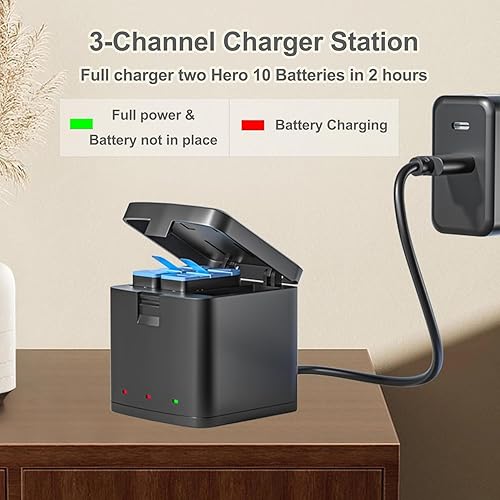 Miniatura 3 de Paquete de 2 baterías para GoPro Hero 12 11 10 9 negro, estación de carga de batería de 3 canales para batería Hero 11