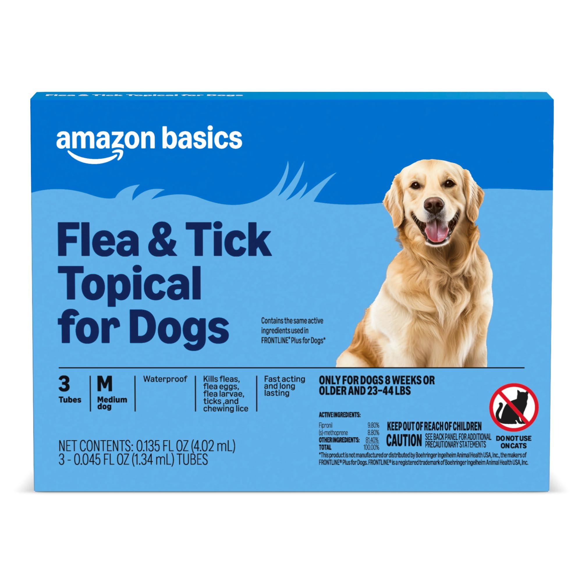 PreventativeFlea and Tick Topical Treatment for Medium Dogs (23-44 Pounds), 3 Count, Packaging May Vary