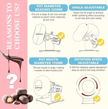 Mini Commercial Chocolate Panning Machine, Chocolate Coating Machine, Candy Coater Machine Coater Sugar External Hair Dryer for Drying,220V