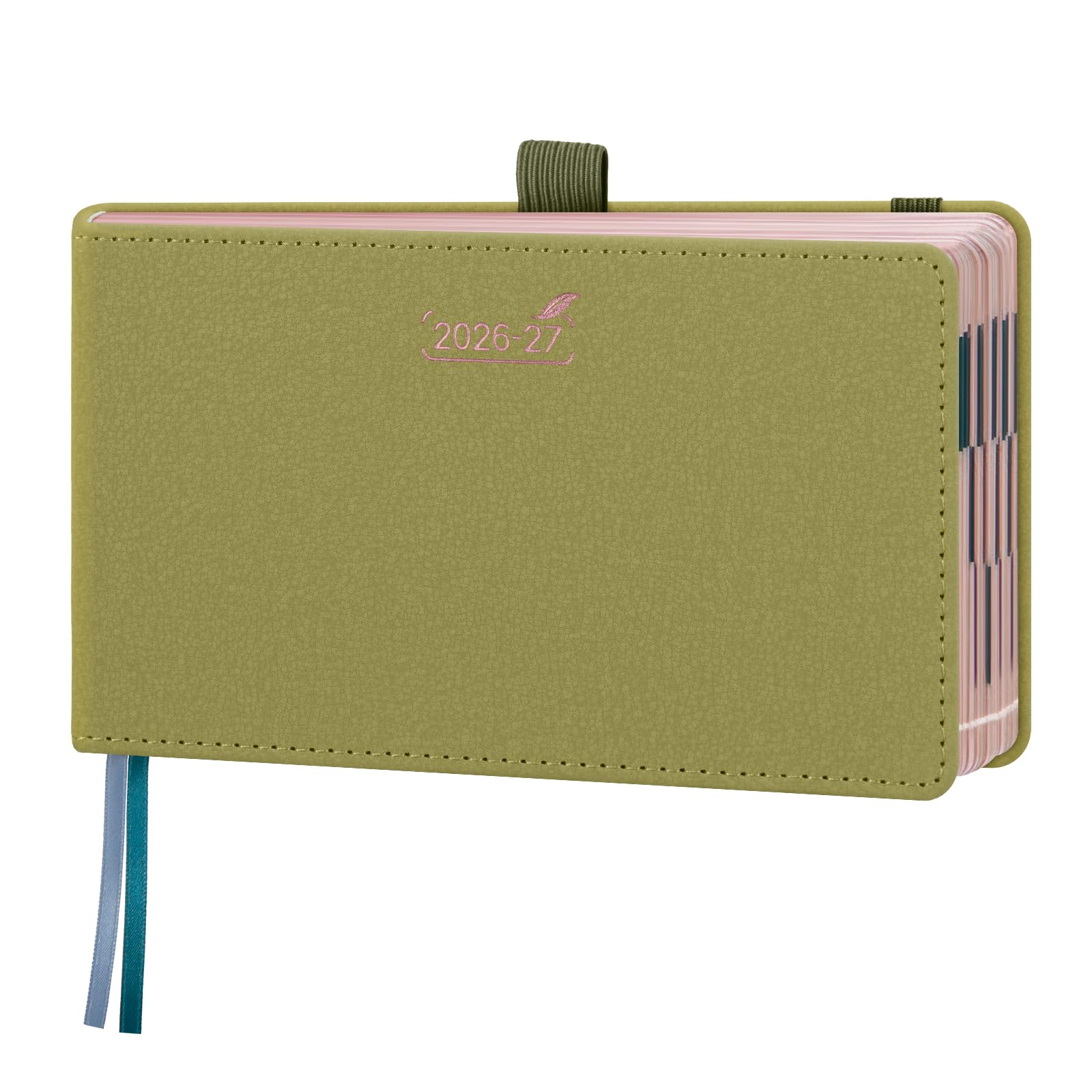 BEZEND Pocket Diary 2026-2027 Landscape Week to View (Jul 26-Dec 27) Slim 9.5 x 16.8 cm. Appointment Diary with Hourly Timeslots & Gilded Edges, Work Home Women, PU Leather Hardback, Mustard