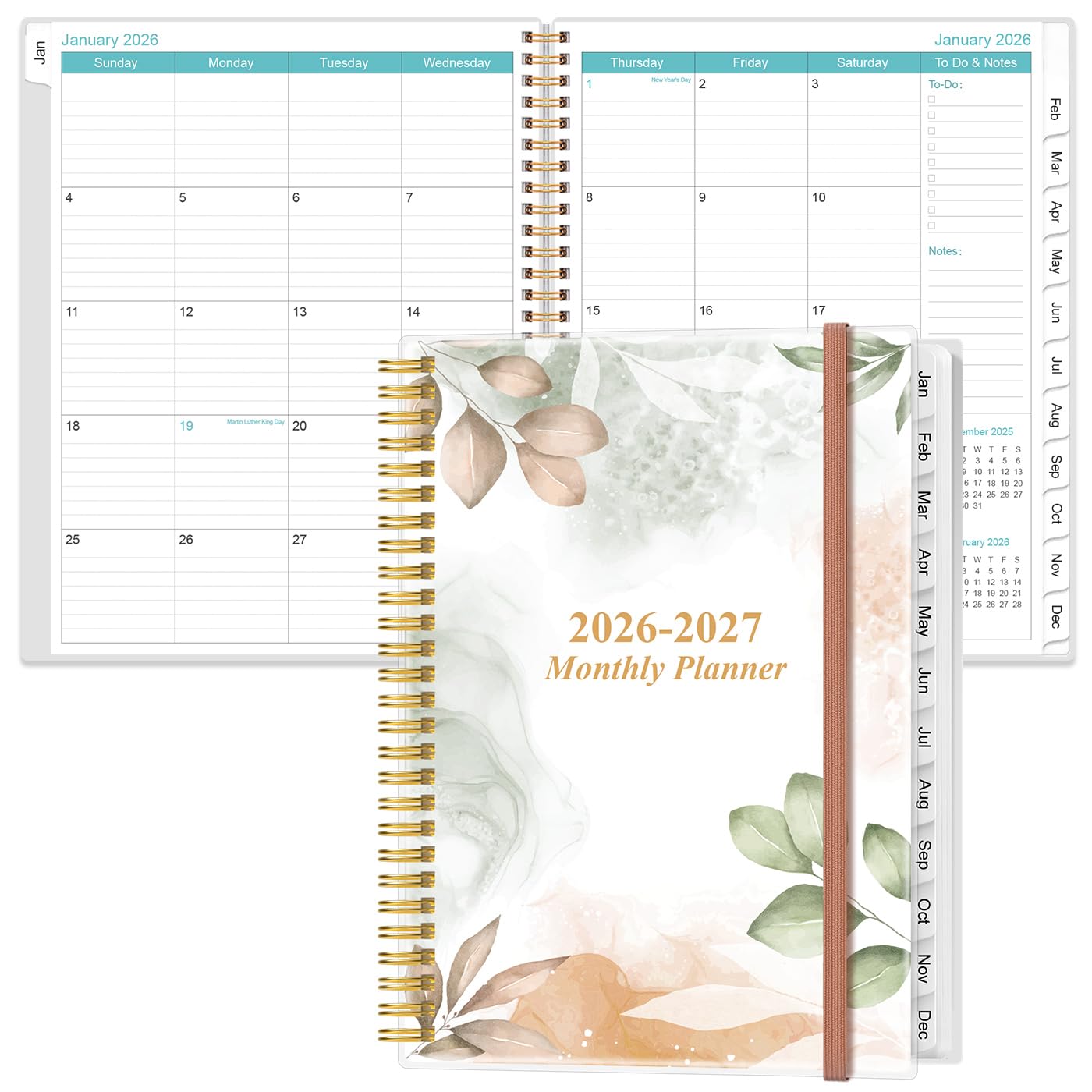 Heveboik 2024-2025 Monthly Planner - 18 Monthly Calendar, January 2024 - June 2025, Two Pages Per Month, 9" x11" Planner with Tabs, Strong Twin-Wire Binding, Inner Pocket, Rose Leaf