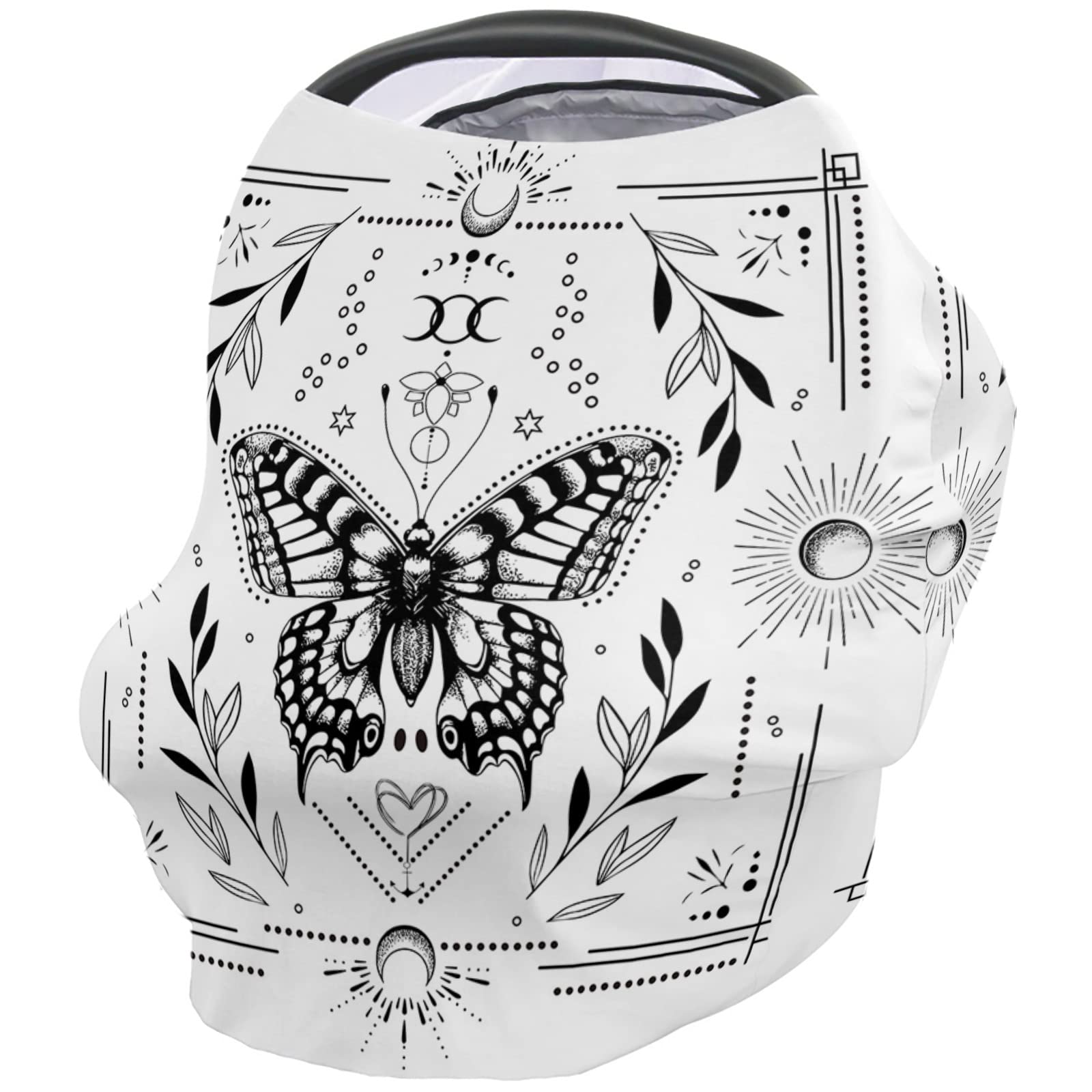 Nursing Cover for Breastfeeding Scarf, Sun Flowers Butterflies Black White Baby Car Covers Super Soft Multi Use for Canopy Shopping Cart Cover Blanket Stroller Cover