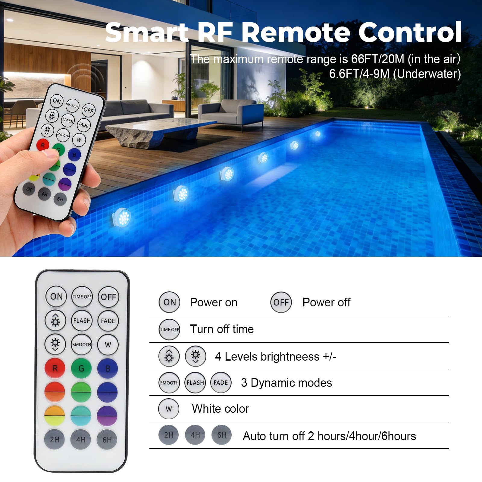 Luci Piscina Sommergibili LED IP68 16 Colori Ricaricabile USB 4 Pezzi