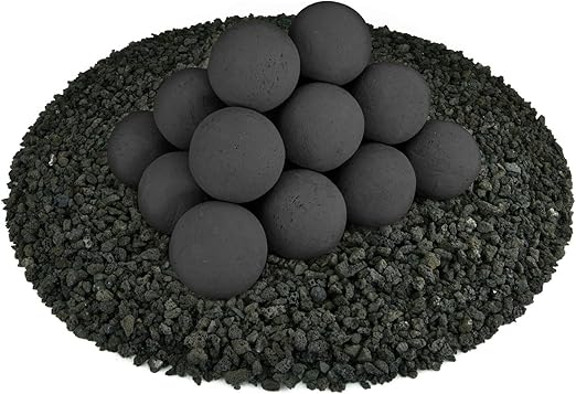 Ceramic Fire Balls | Set of 20 | Modern Accessory for Indoor and Outdoor Fire Pits or Fireplaces – Brushed Concrete Look | Midnight Black, 3 Inch